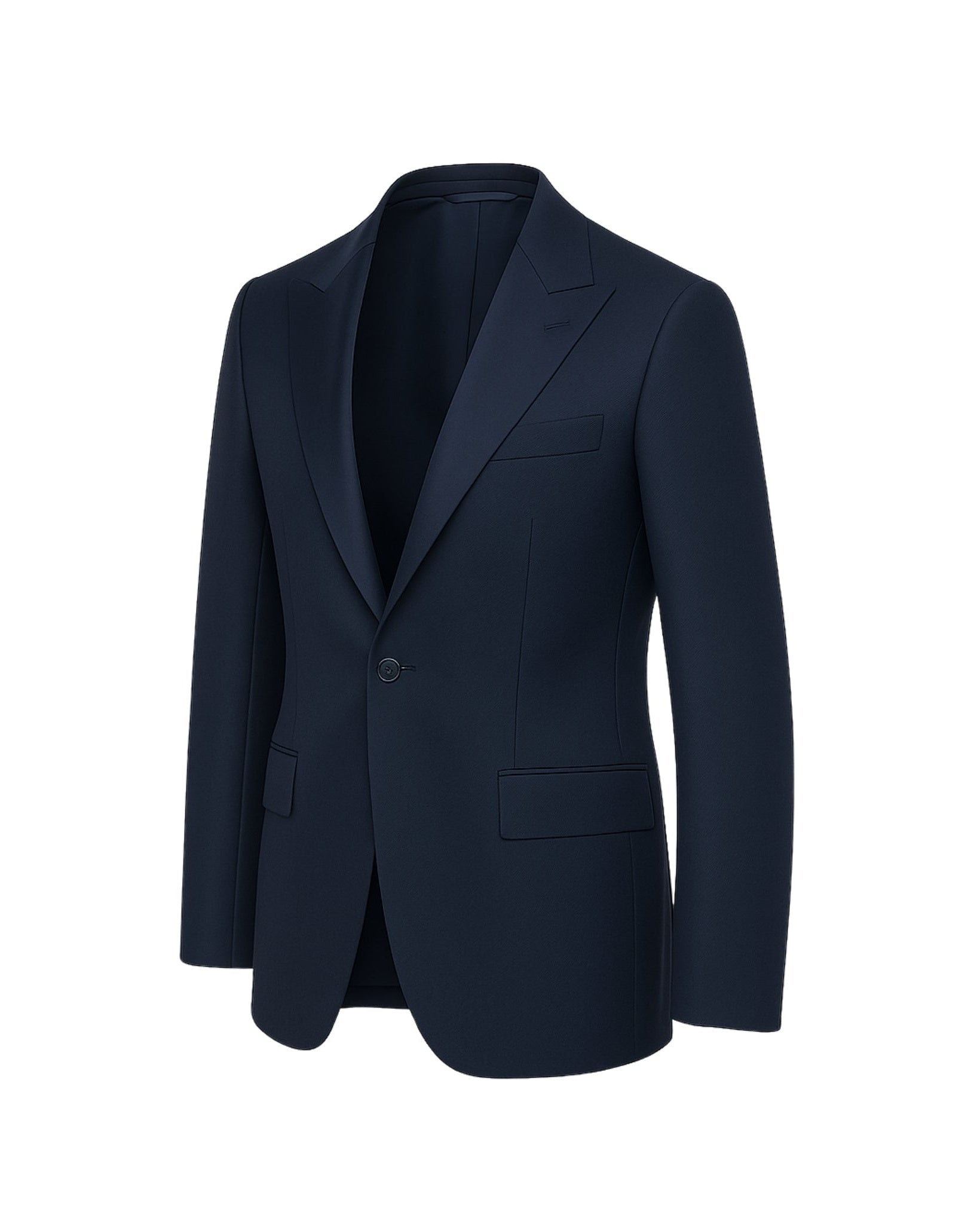 Tailory midnight blue peak lapel wool dinner jacket side view