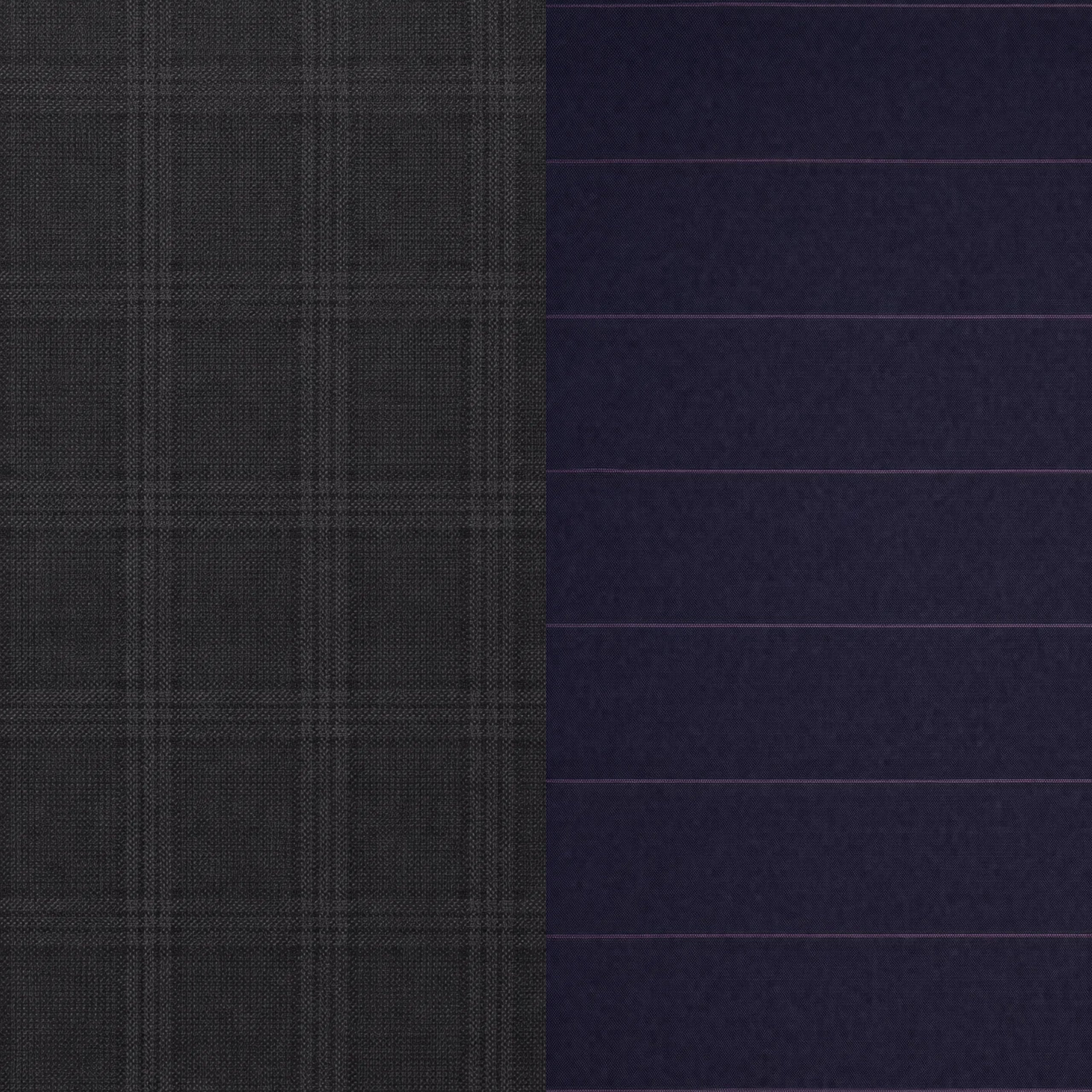 Tailory blue and grey suiting fabric with red horizontal pinstripe detail