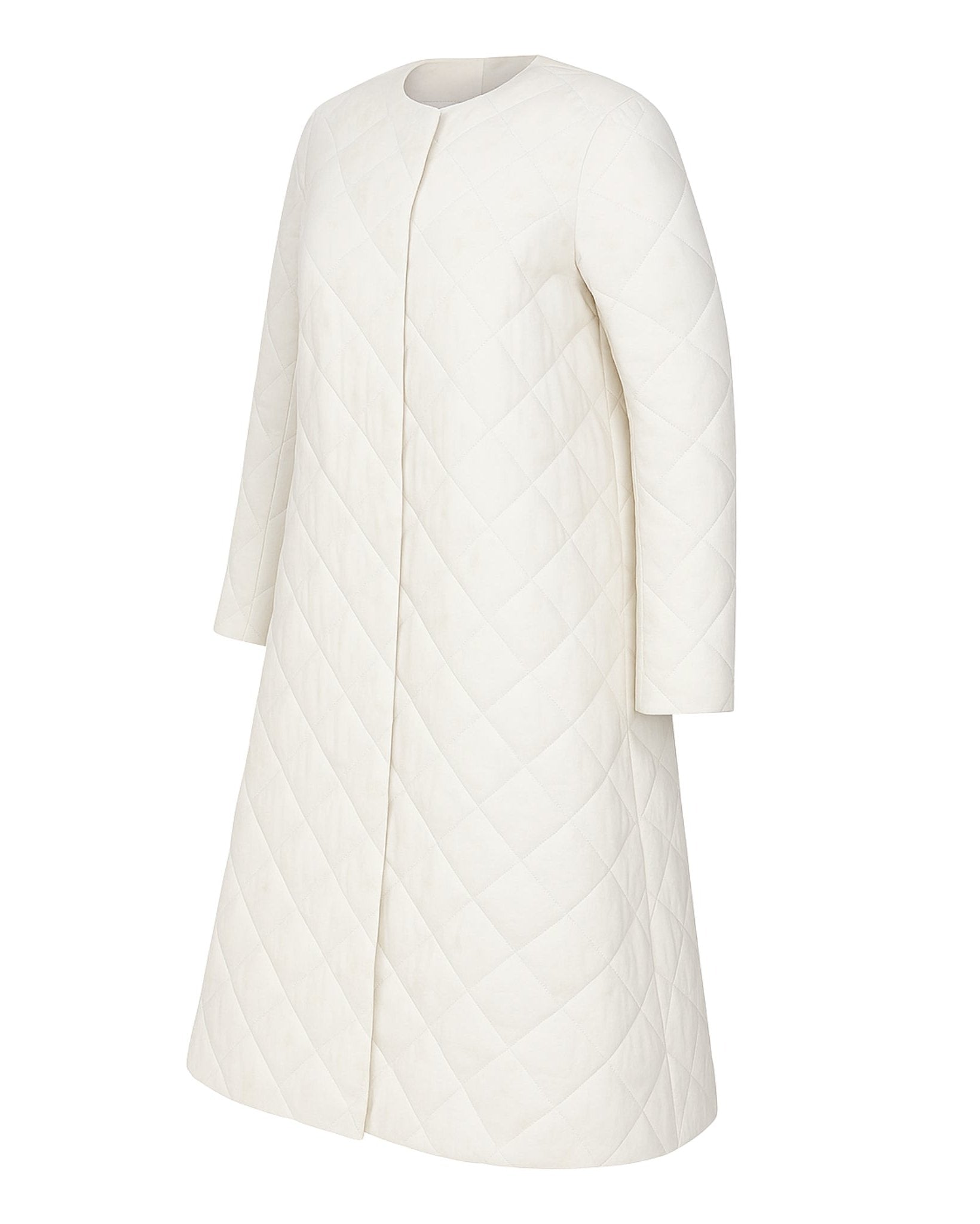 ailory ivory quilted puffer coat Loro Piana silk lotus print sideview