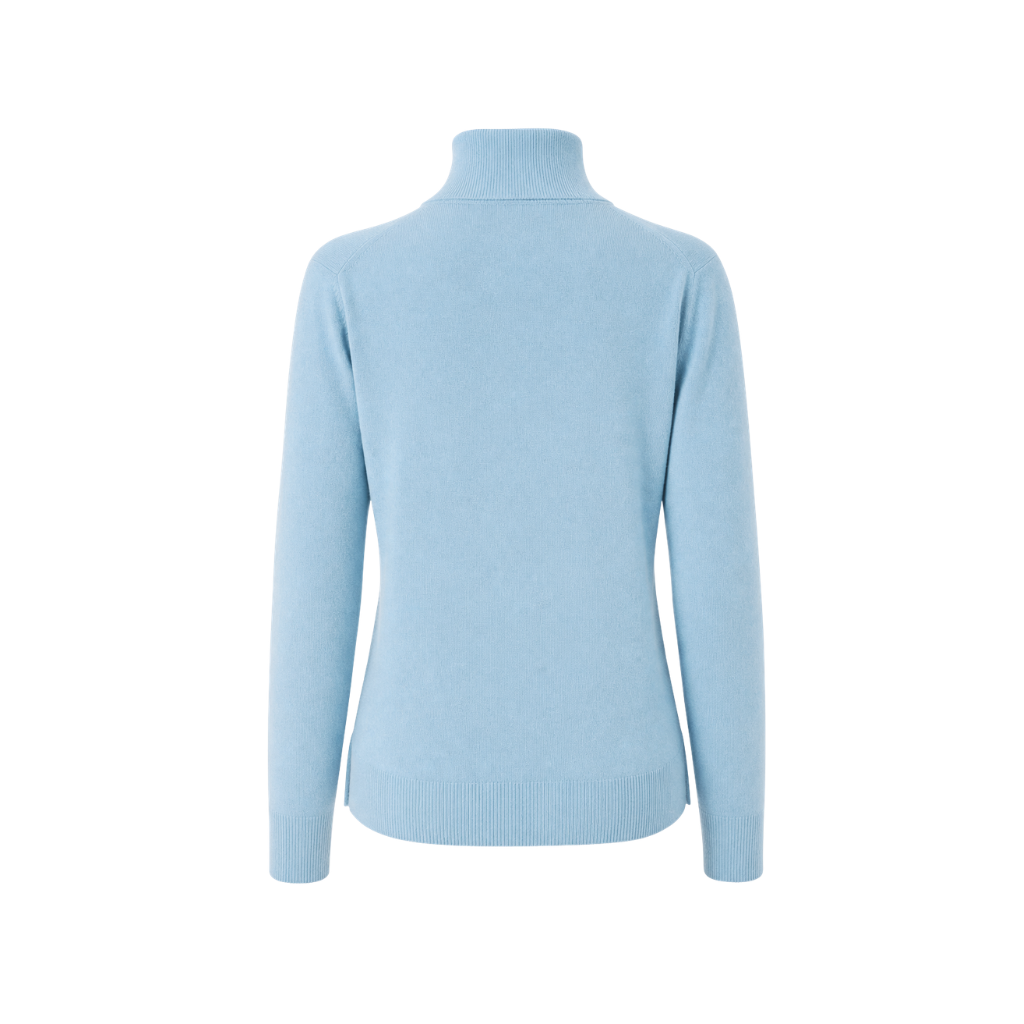 The Tailory New York baby blue Loro Piana baby cashmere quarter zip back view