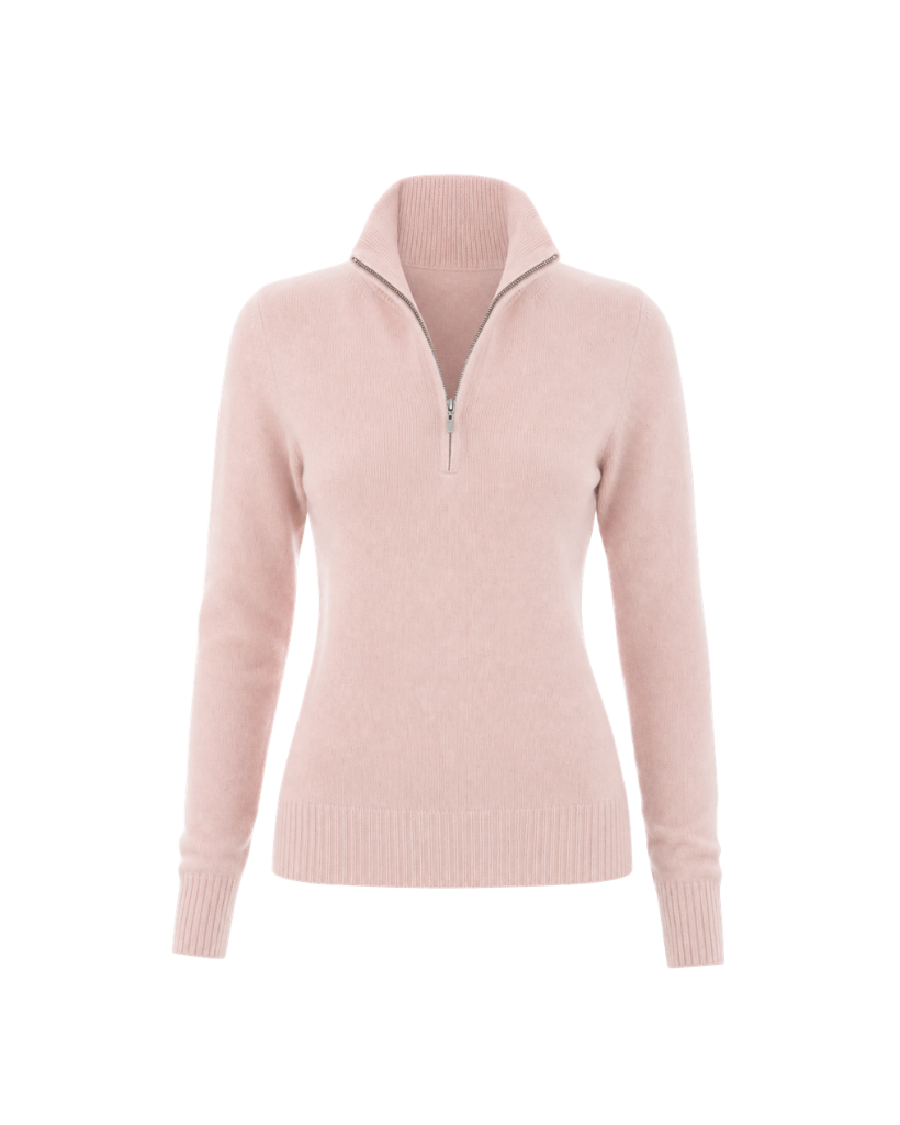 The Tailory New York pink Loro Piana baby cashmere quarter zip front view