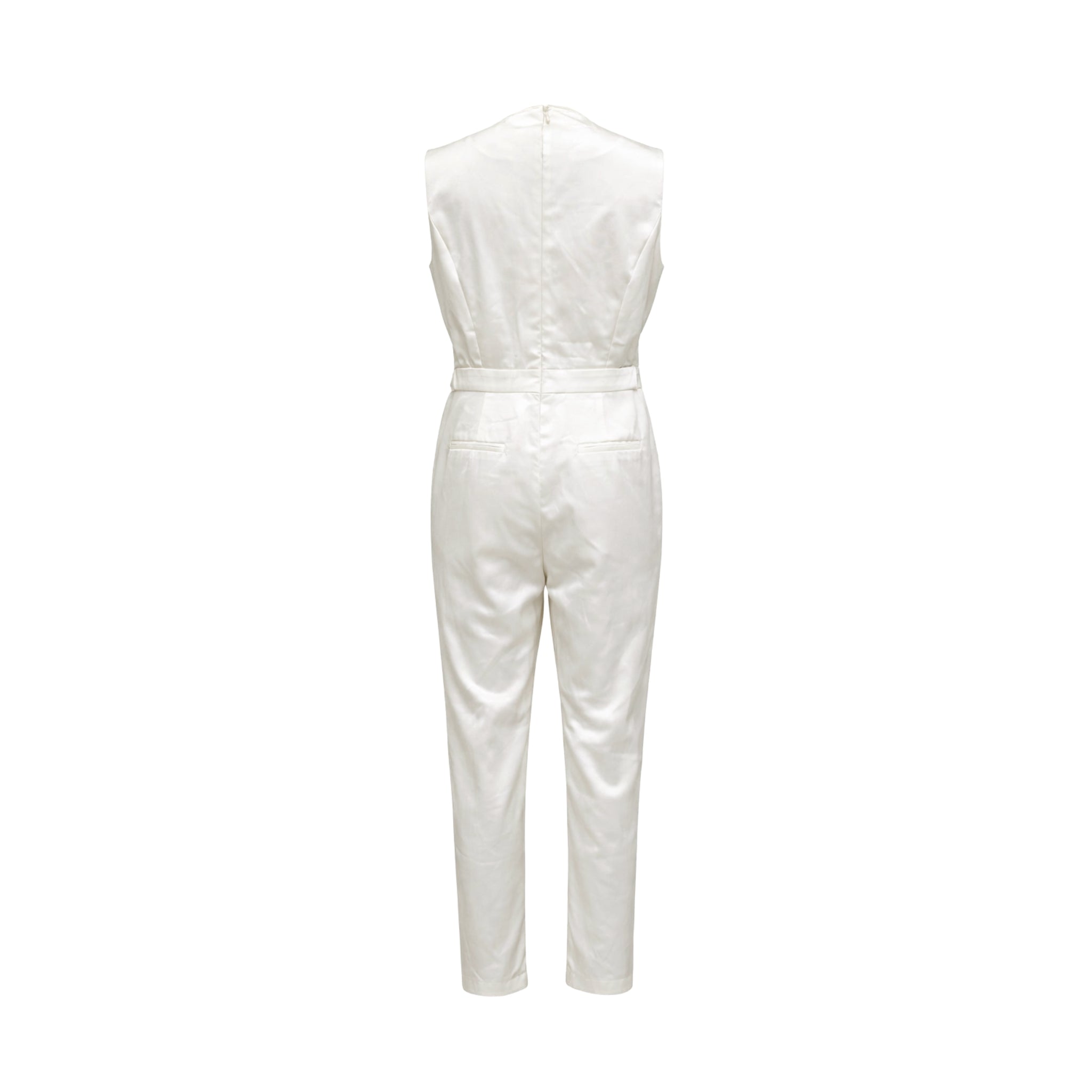 Tailory white satin tailored jumpsuit back view