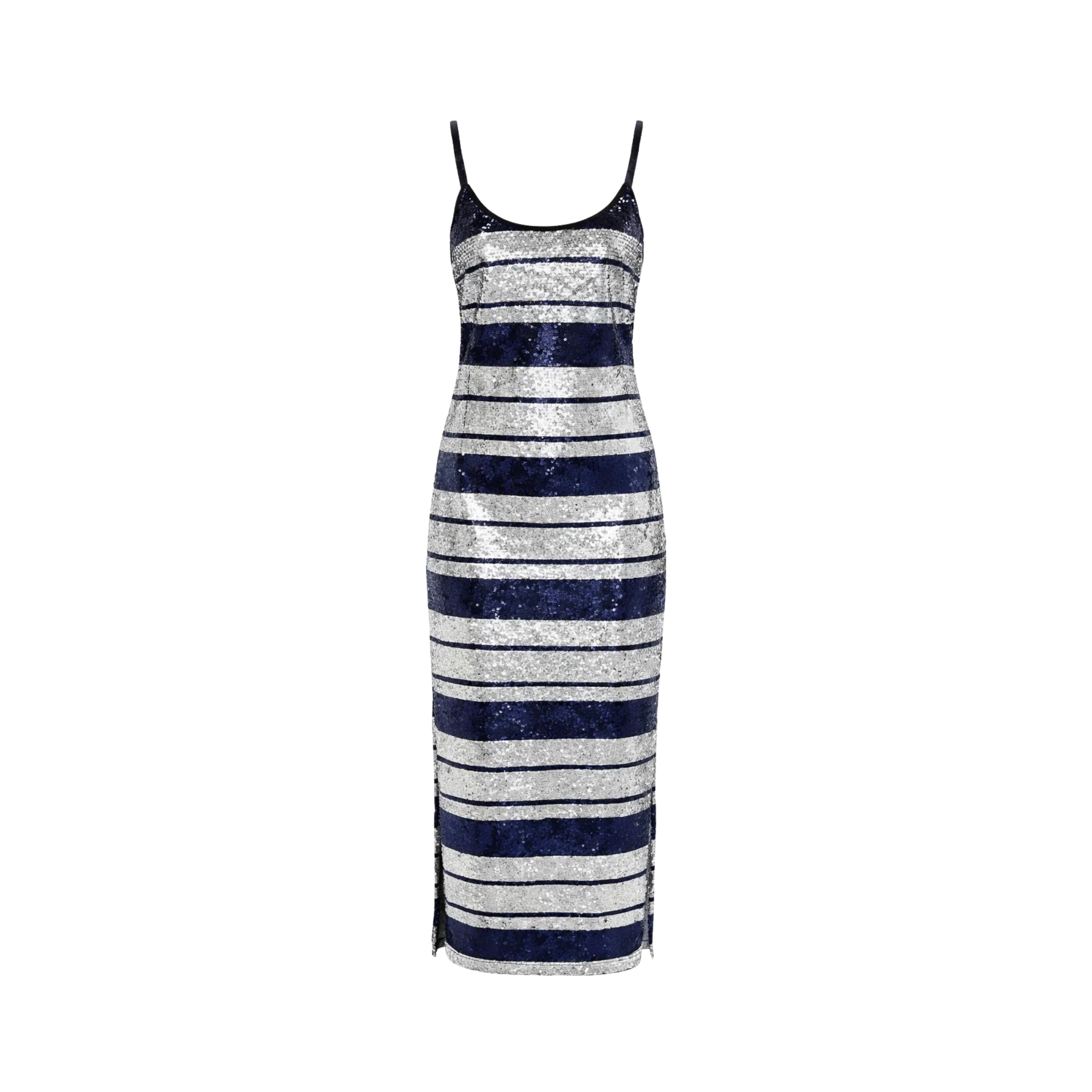 Tailory blue and grey sequin slip dress front view