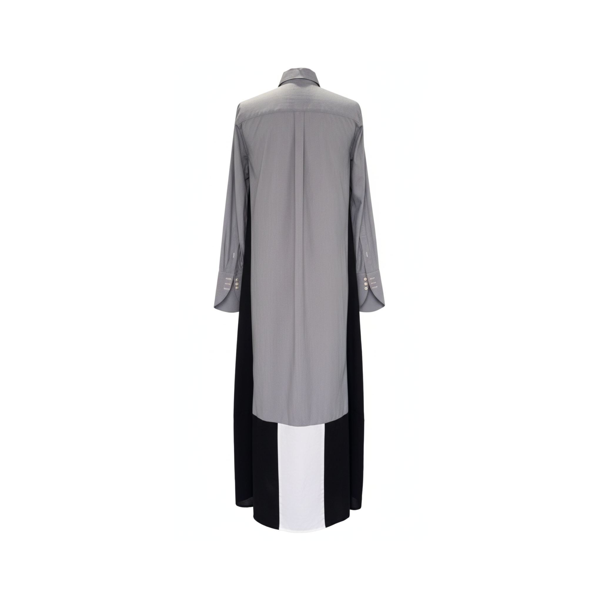 Tailory grey black maxi shirt dress with paneled silhouette back view