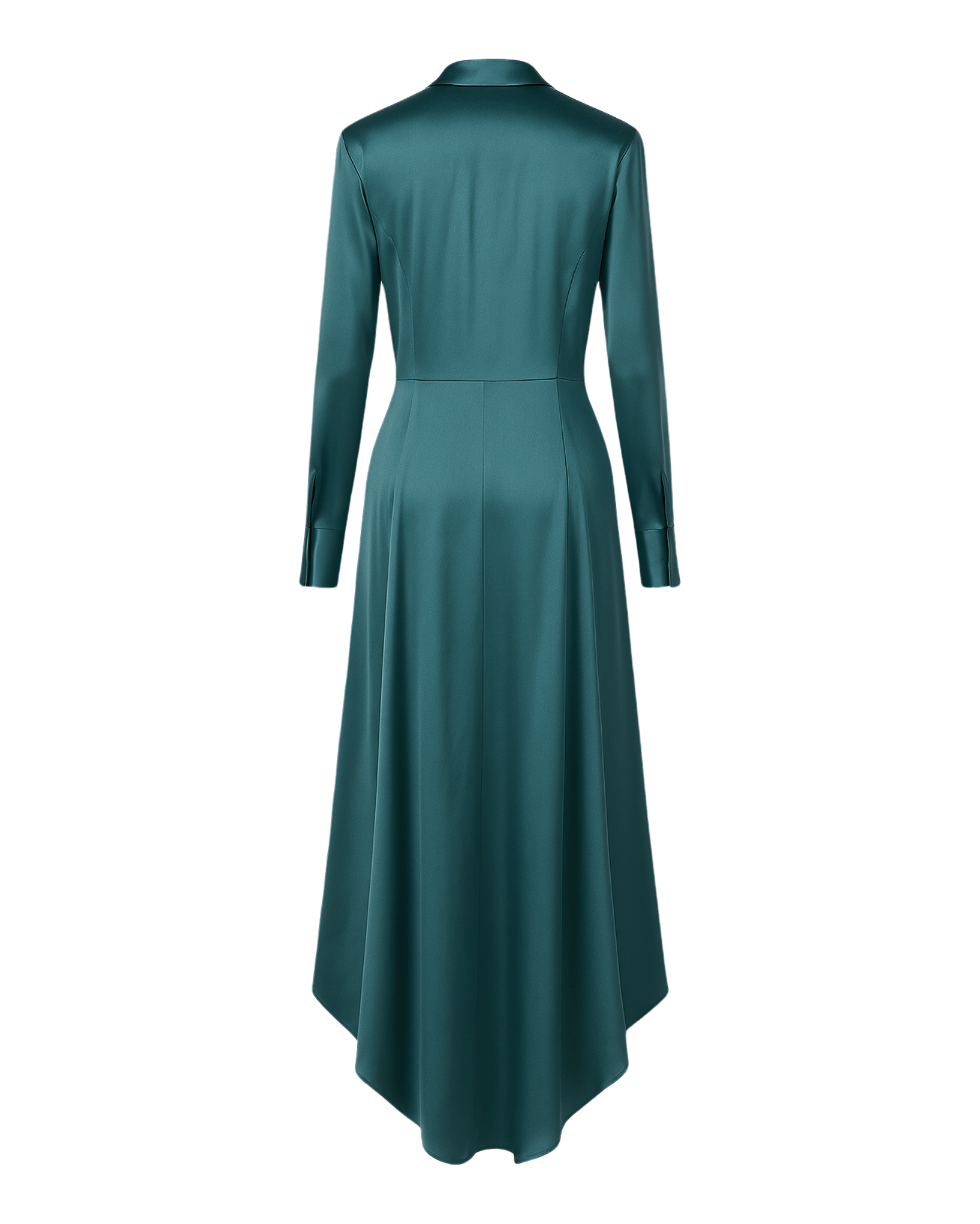 Tailory turquoise silk shirt dress charmeuse back view”