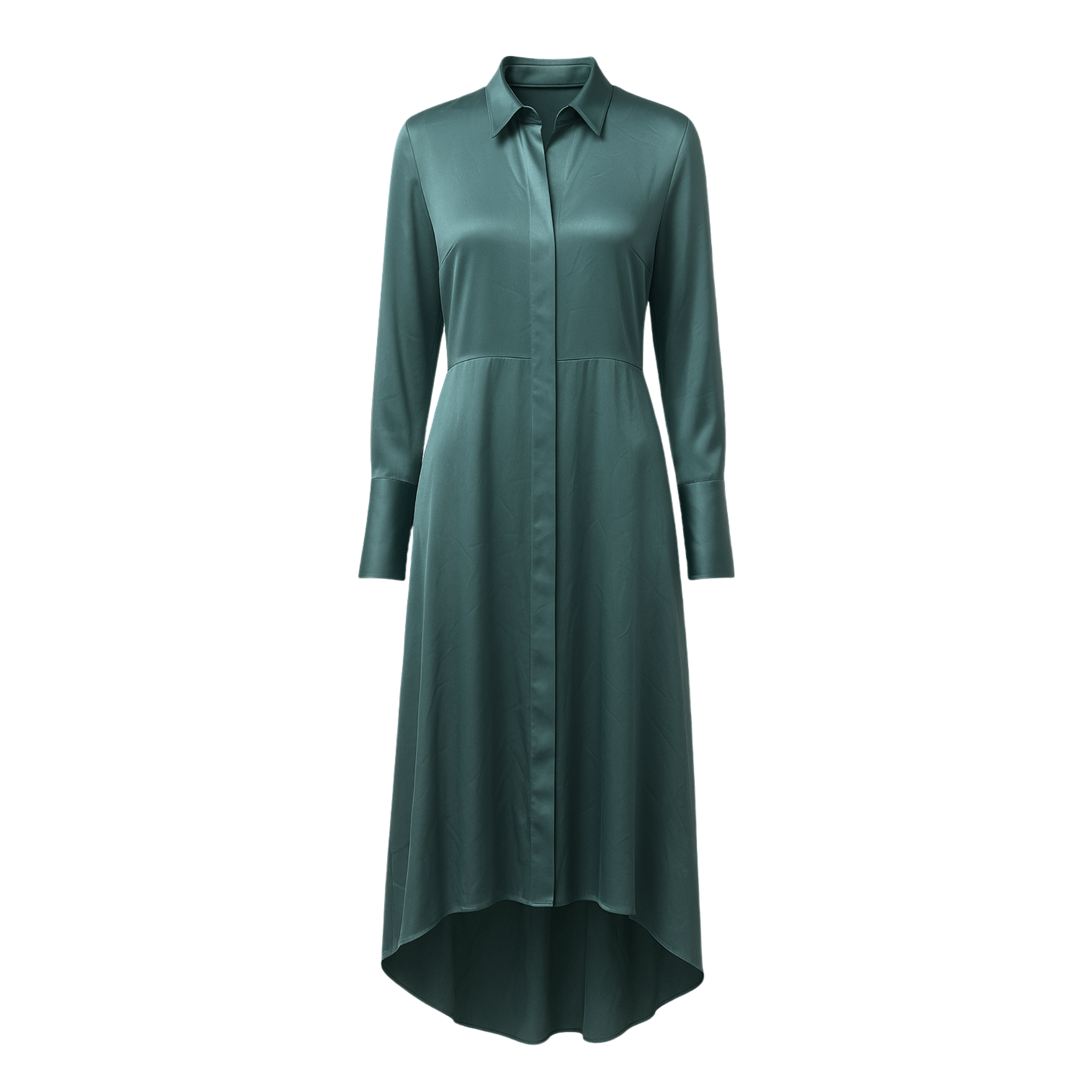 Tailory turquoise silk shirt dress charmeuse front view