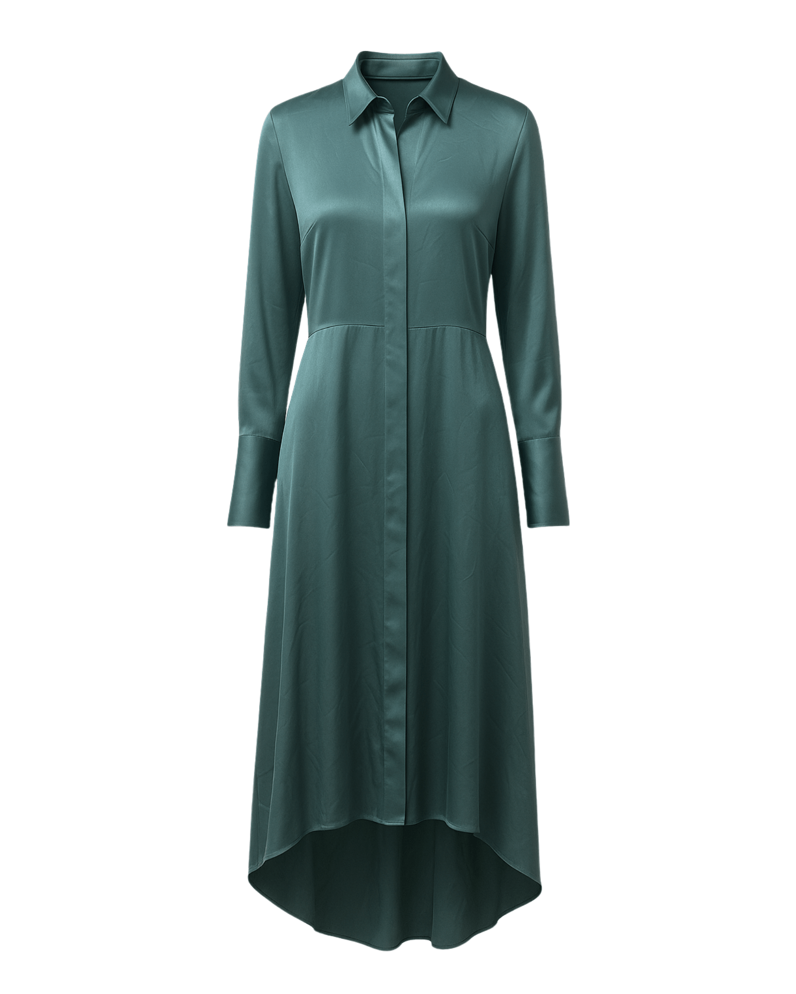 Tailory turquoise silk shirt dress charmeuse front view