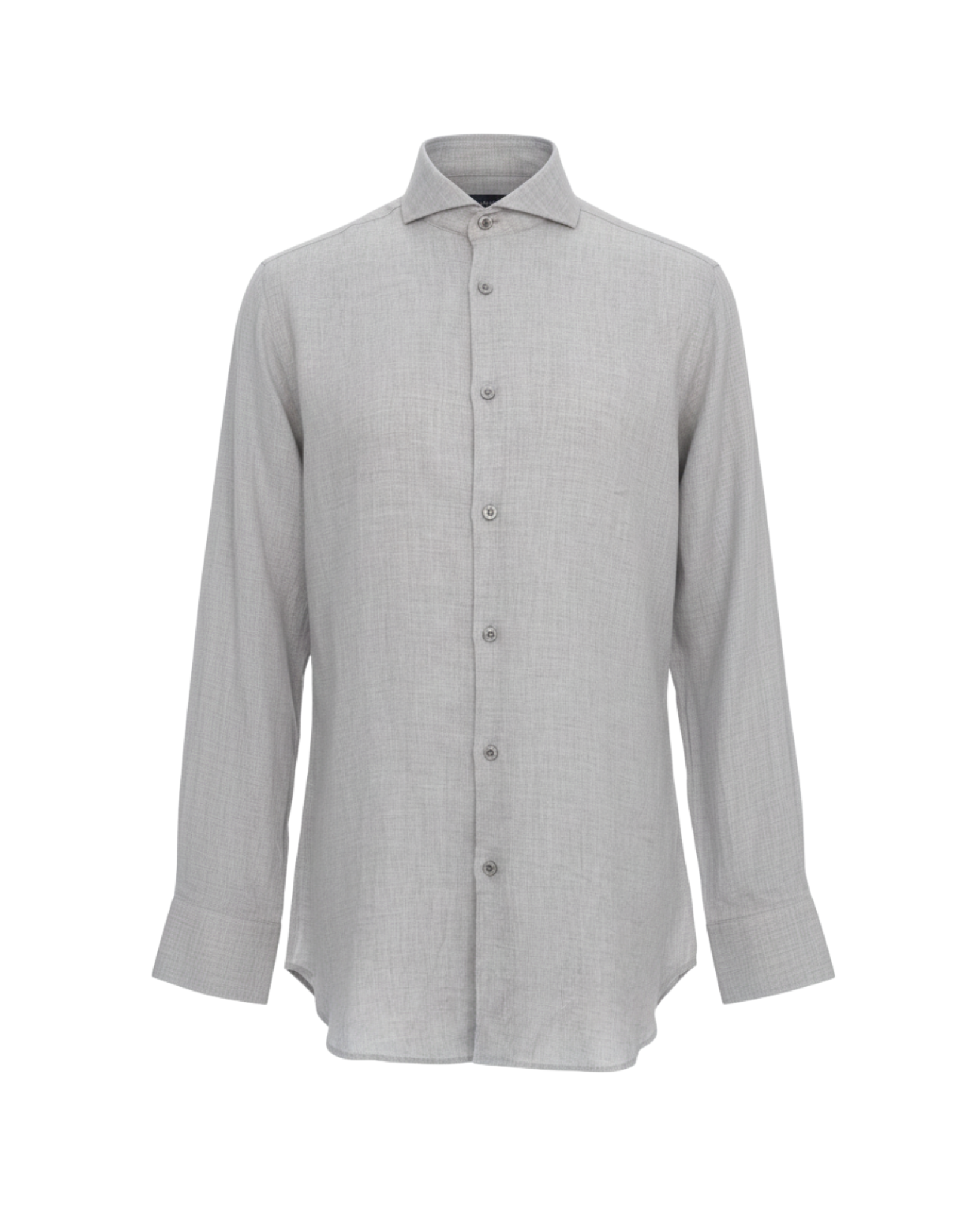 Tailory grey linen French-cuff shirt with spread collar front view
