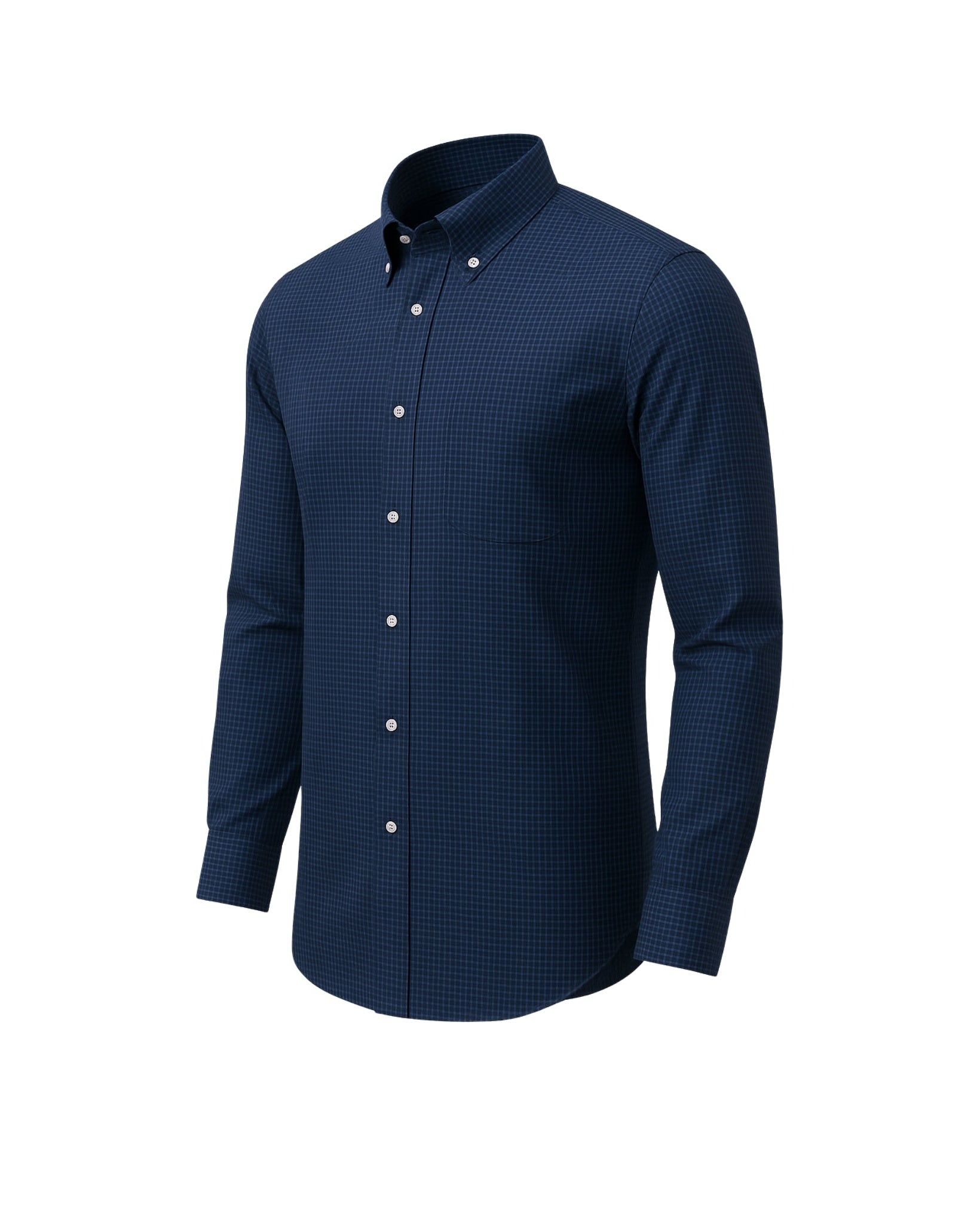 Tailory navy check cotton men’s shirt Side view