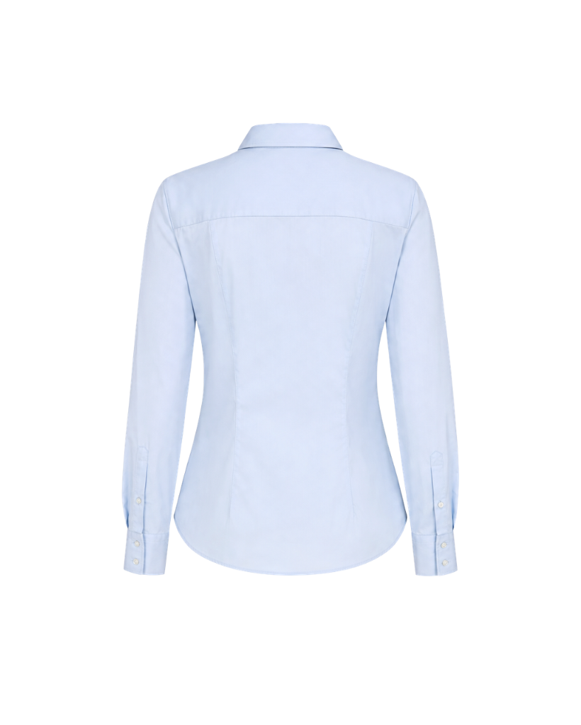 The Tailory New York pale blue Loro Piana cotton fitted shirt back view