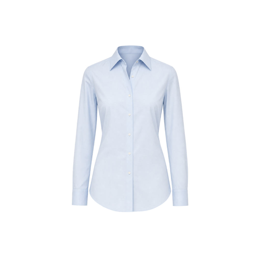 The Tailory New York pale blue Loro Piana cotton fitted shirt front view
