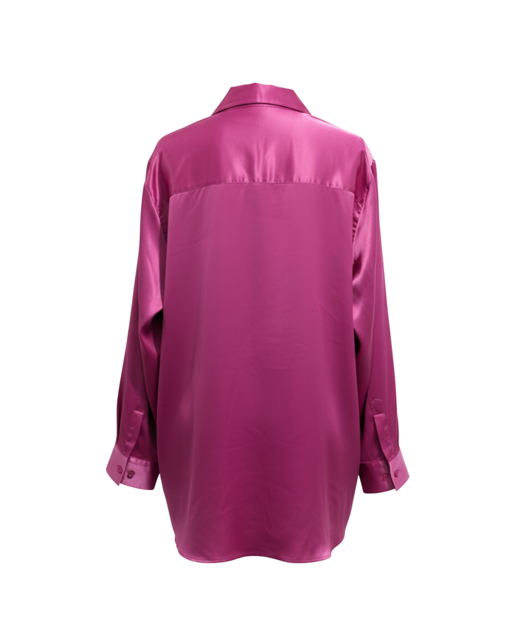 Tailory pink satin oversized scarf-neck shirt back view