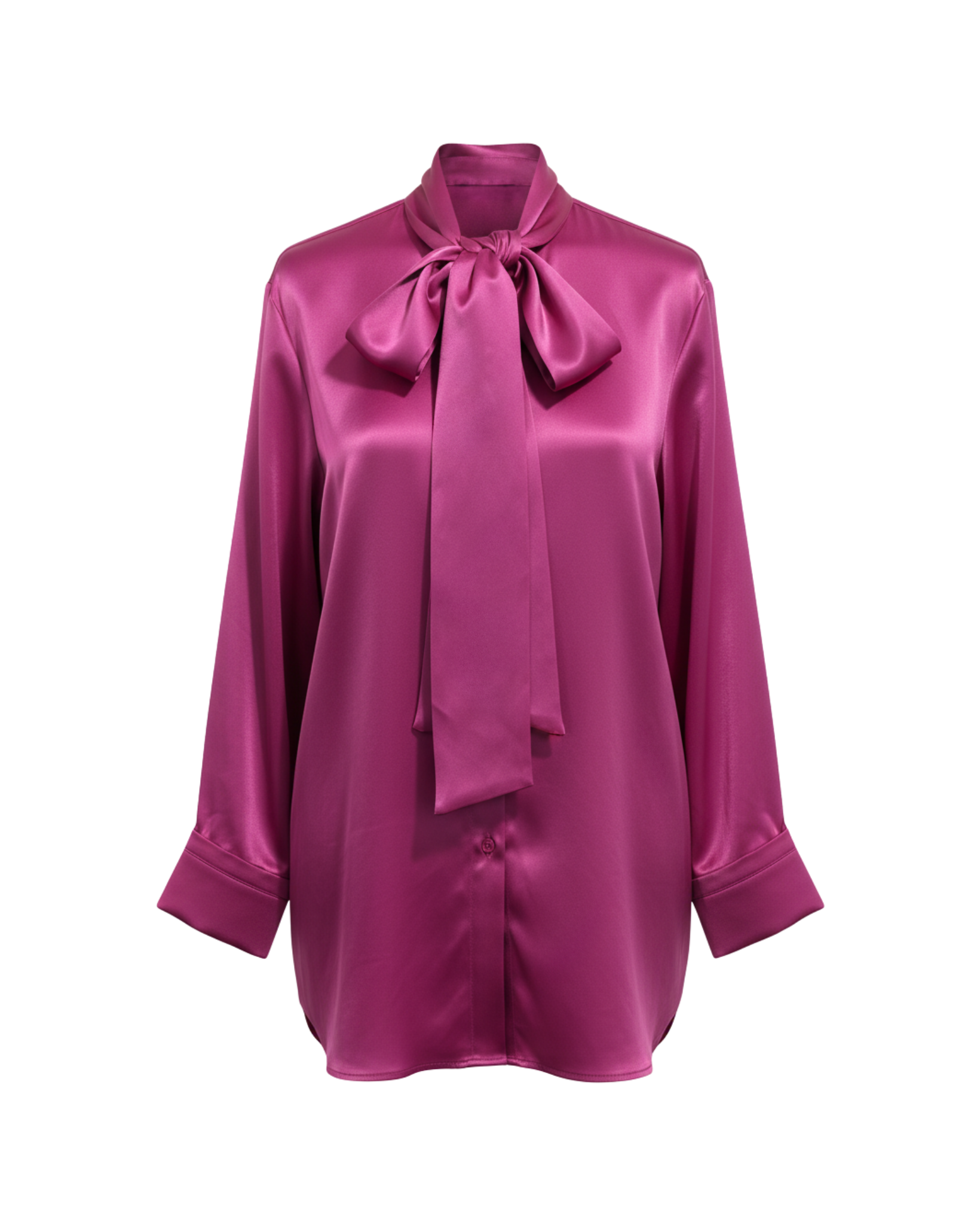 Tailory pink satin oversized scarf-neck shirt front view