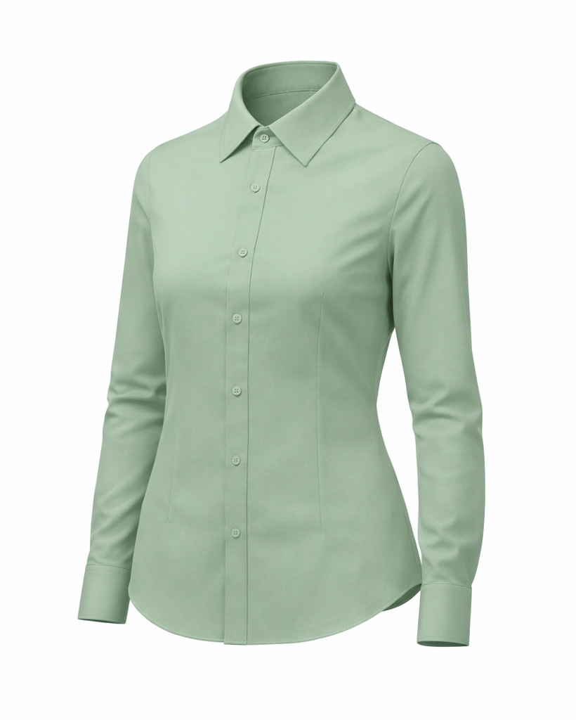 Tailory sage tailored fitted women’s shirt point collar side view