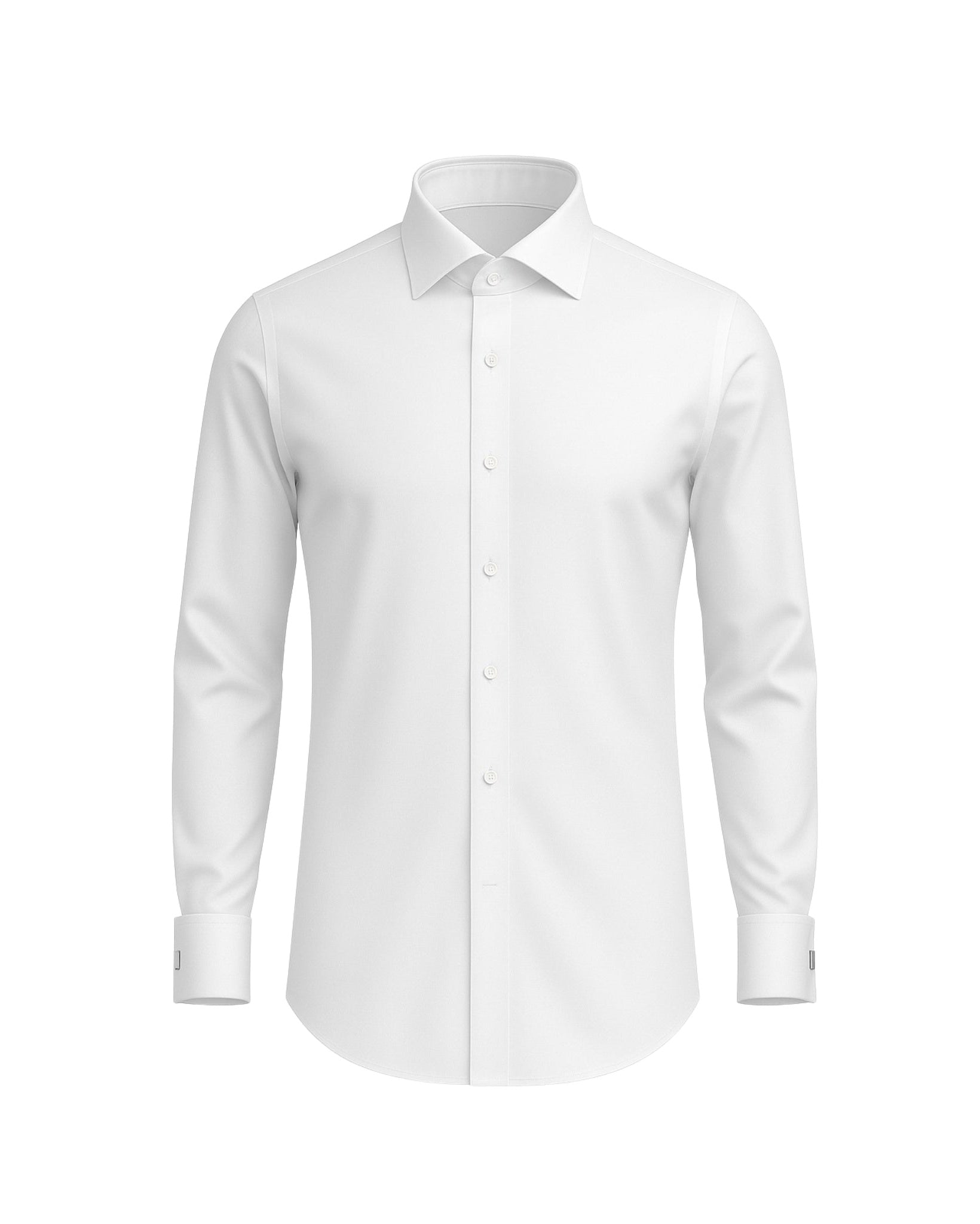 Tailory white cotton men’s dress shirt spread collar front view