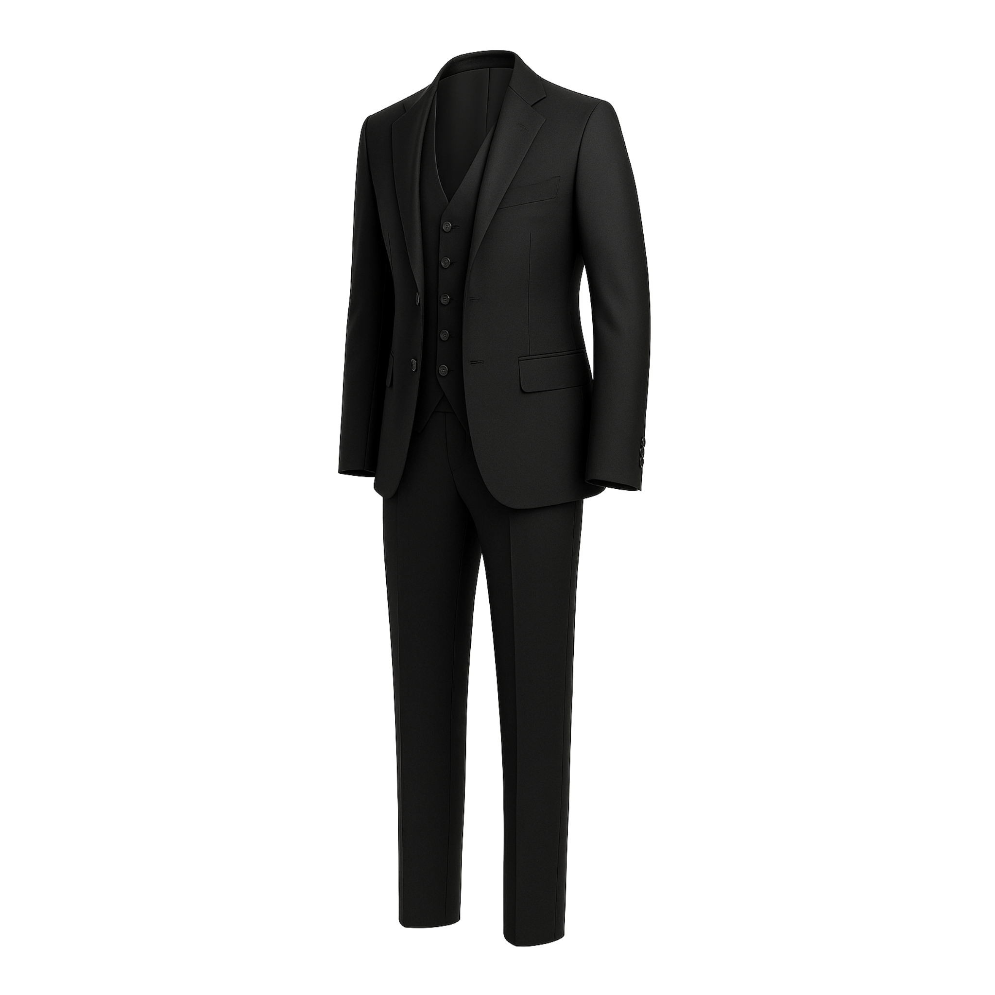 Tailory black Loro Piana wool three-piece suit side view