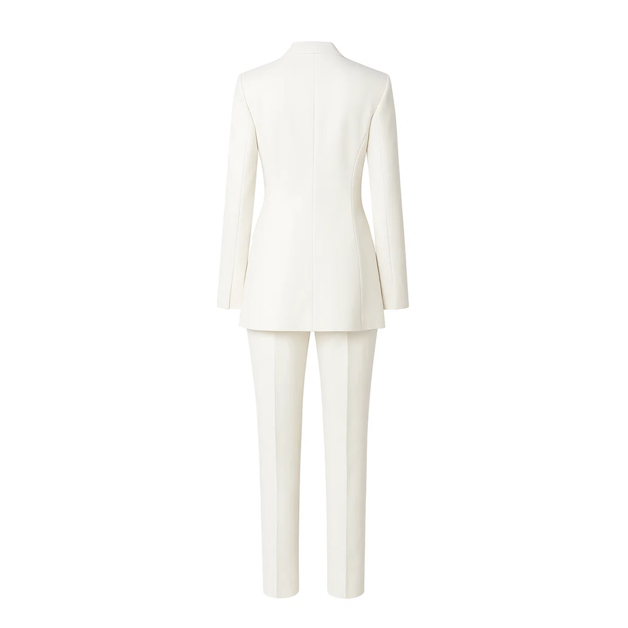 Tailory ivory double-breasted fitted wedding suit back view