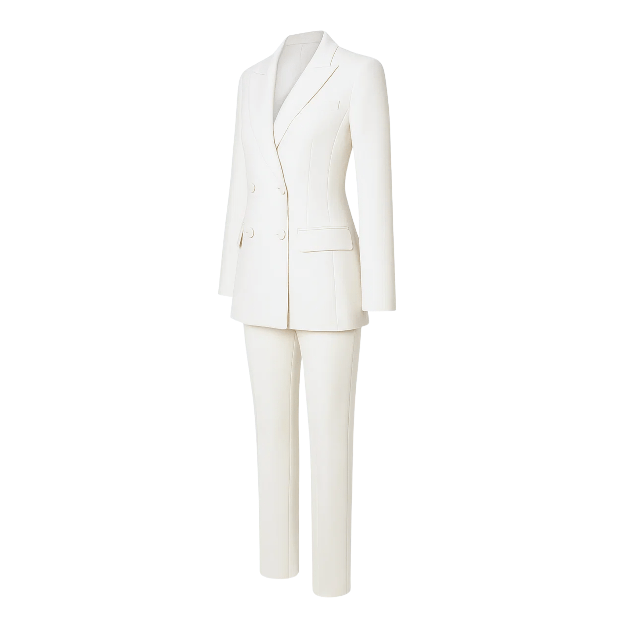 Tailory ivory double-breasted fitted wedding suit side view