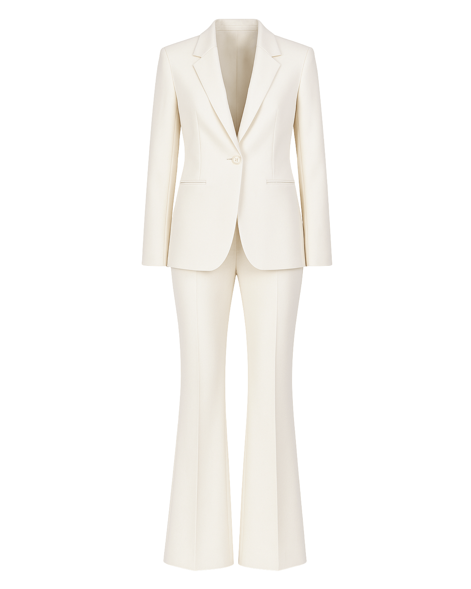 Tailory ivory notch lapel women’s wedding suit front view