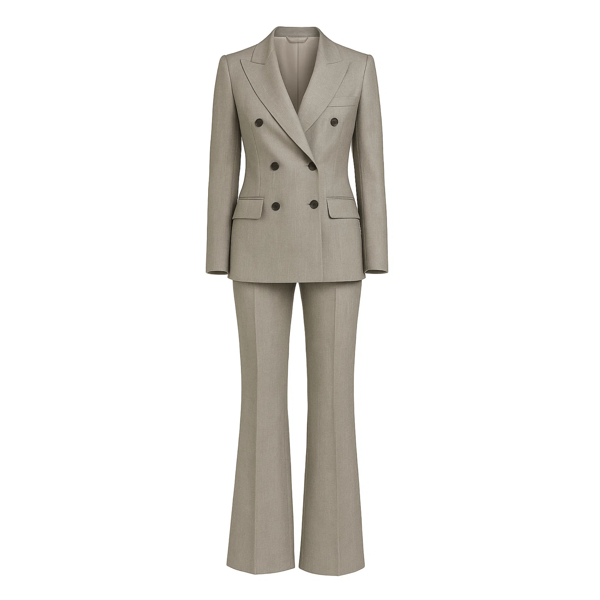 Tailory stone double-breasted flare suit set front view
