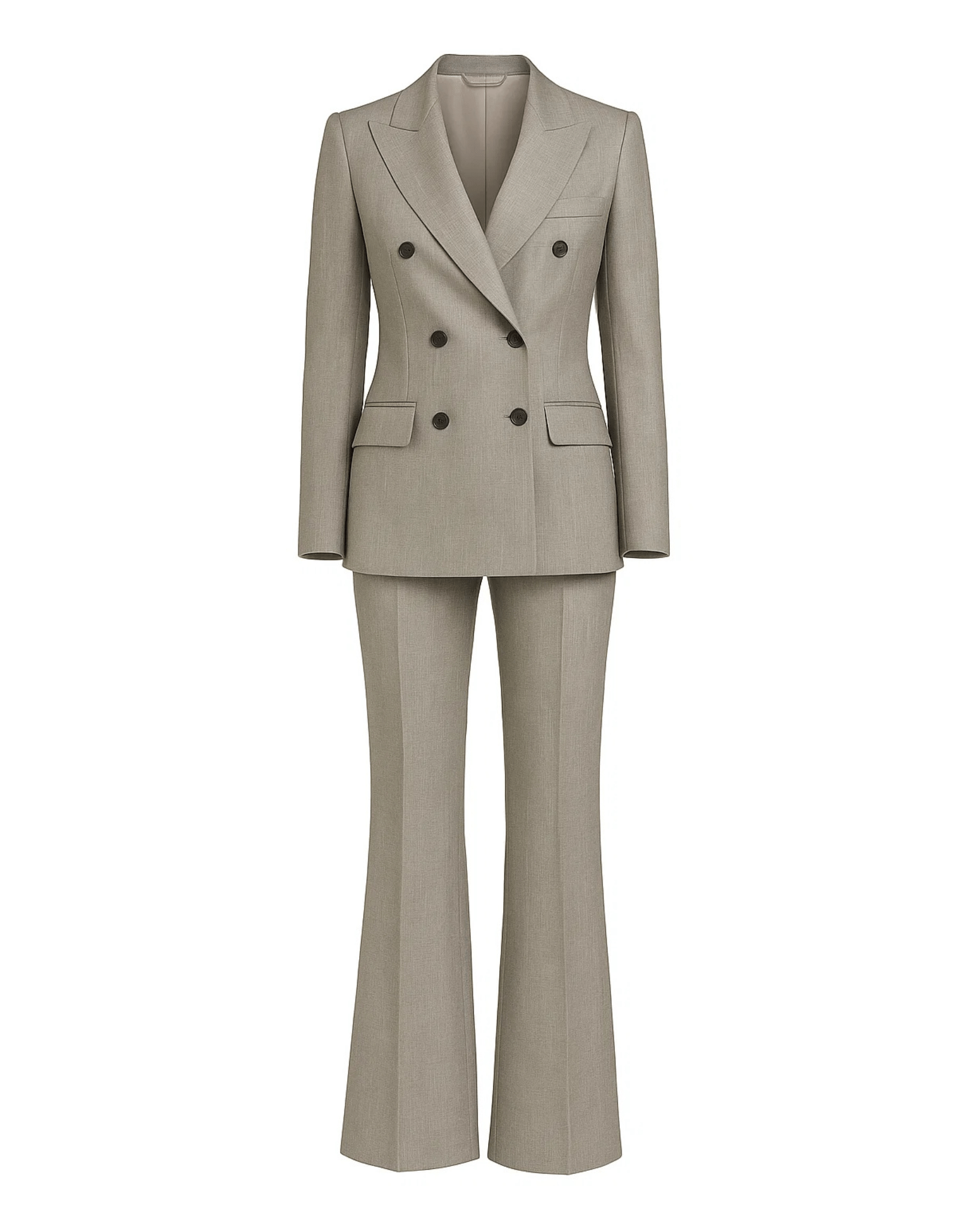 Tailory stone double-breasted flare suit set front view
