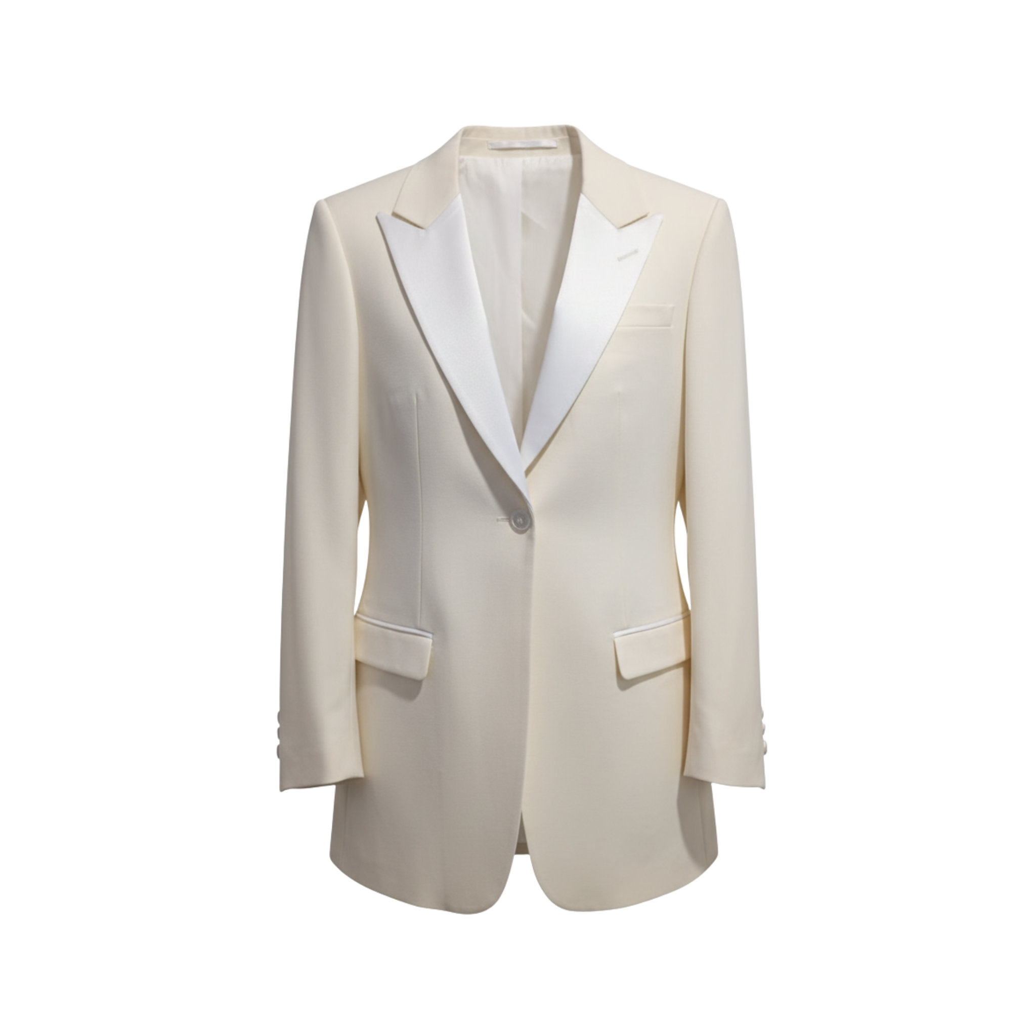 Tailory ivory tailored jacket with satin-faced notch lapels front view