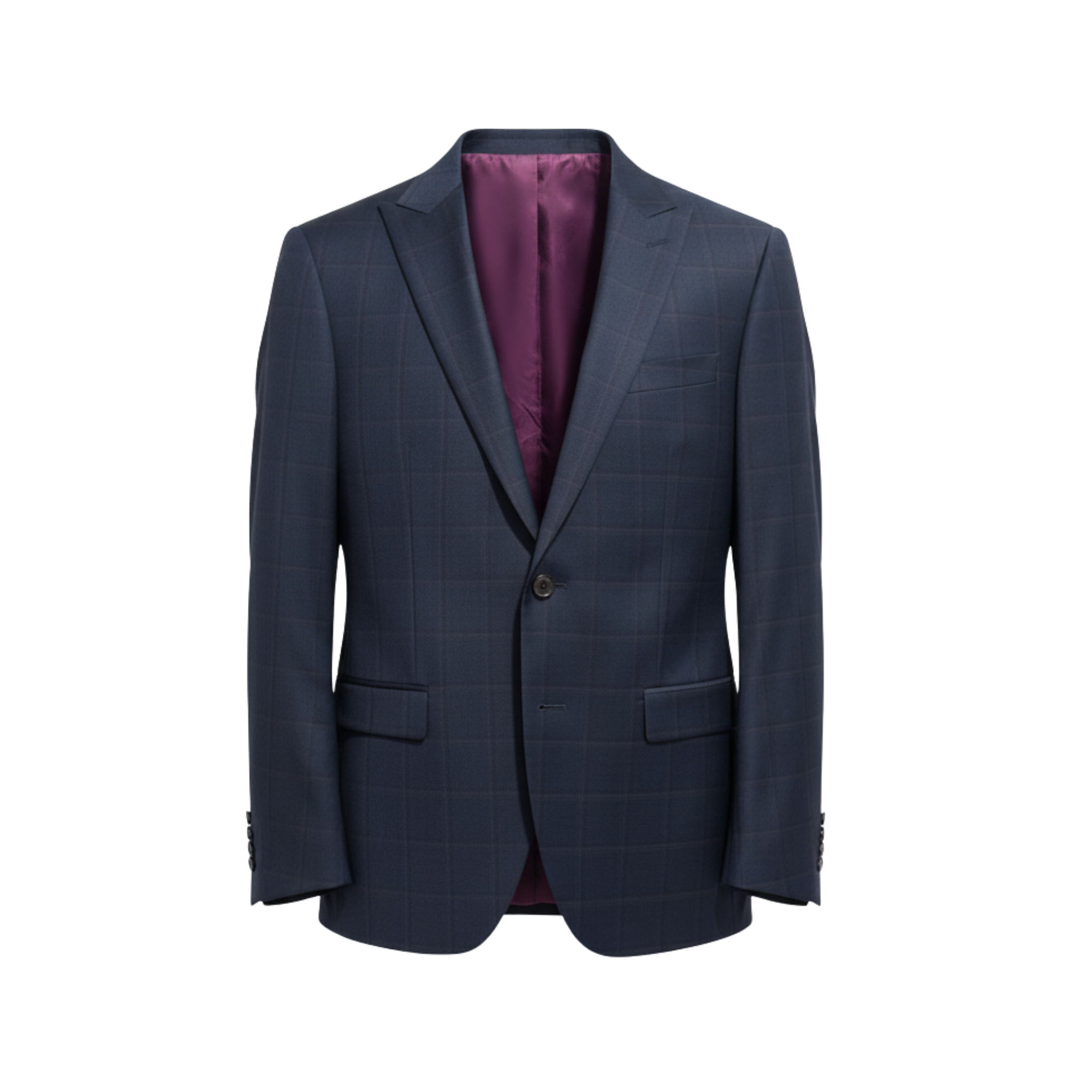 Navy Checkered Two-Button Tailored Jacket