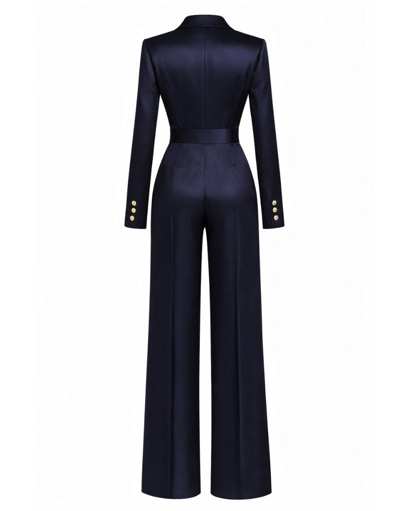 Tailory navy silk satin tailored jumpsuit back view