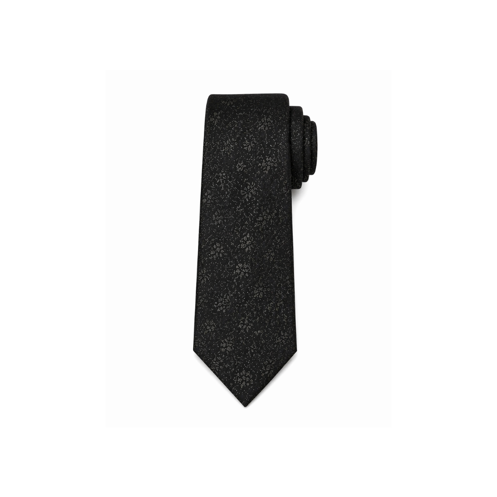 Tailory black floral jacquard tie front view