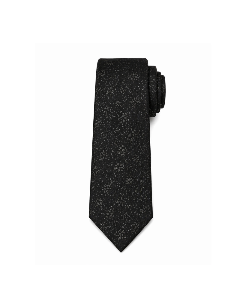 Tailory black floral jacquard tie front view