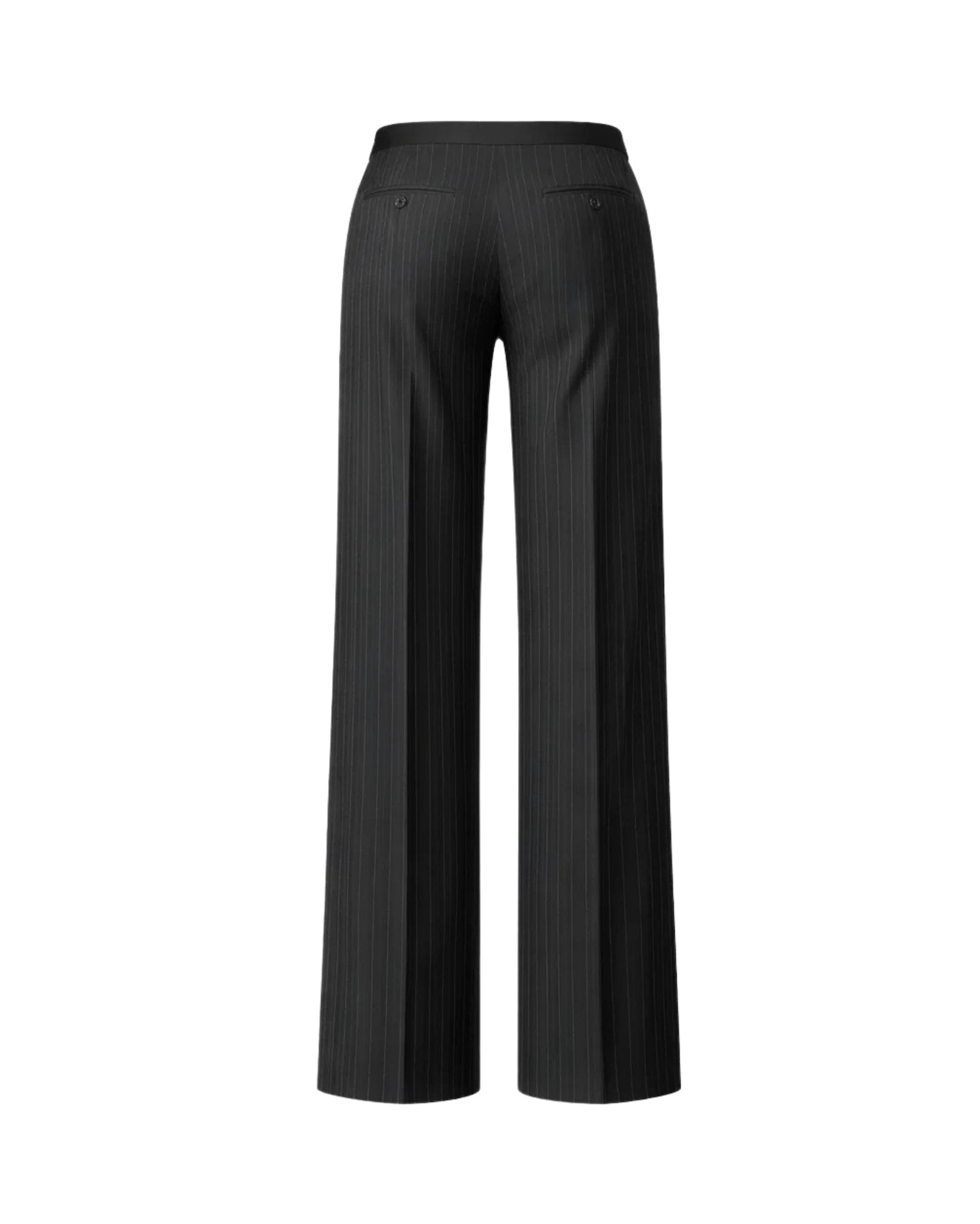 Tailory black pinstripe wide-leg trousers back view