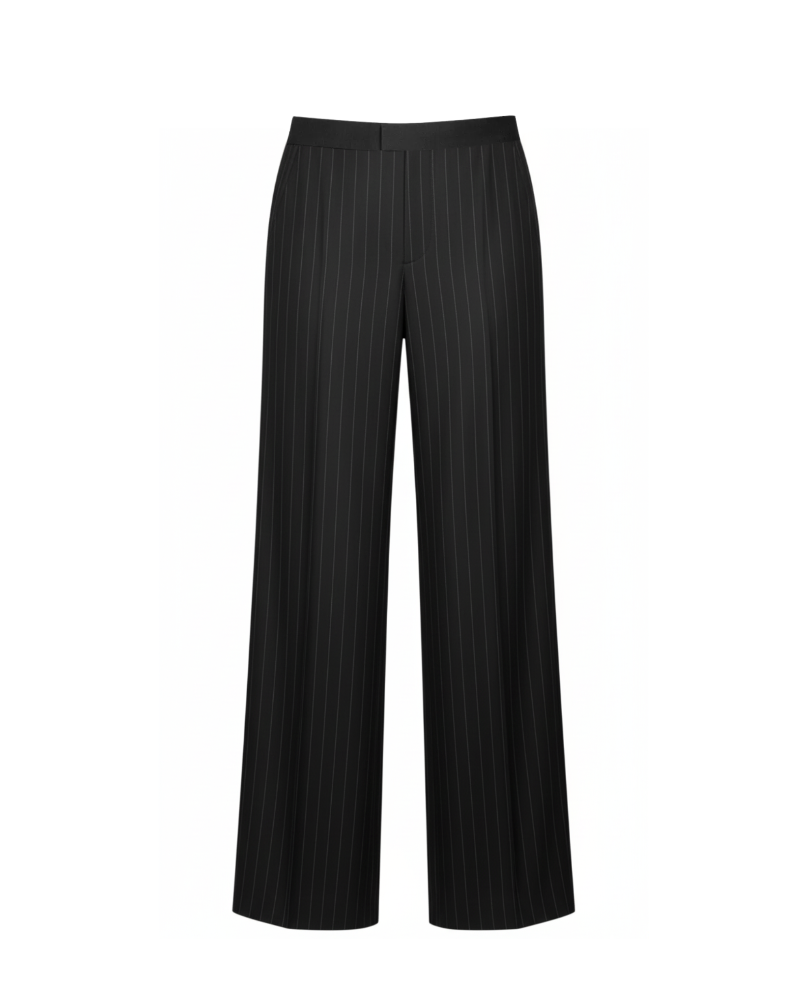 Tailory black pinstripe wide-leg trousers front view