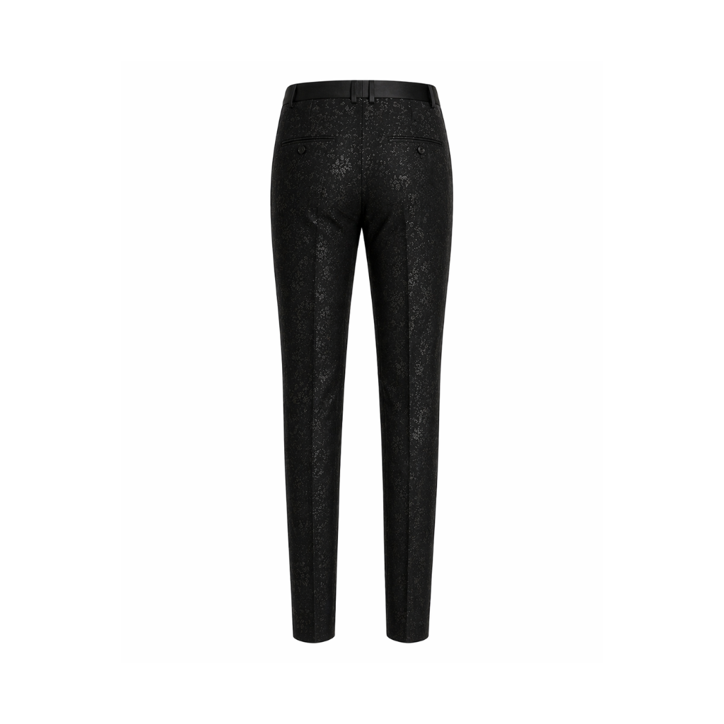 Tailory black floral jacquard trousers back welt pocket view