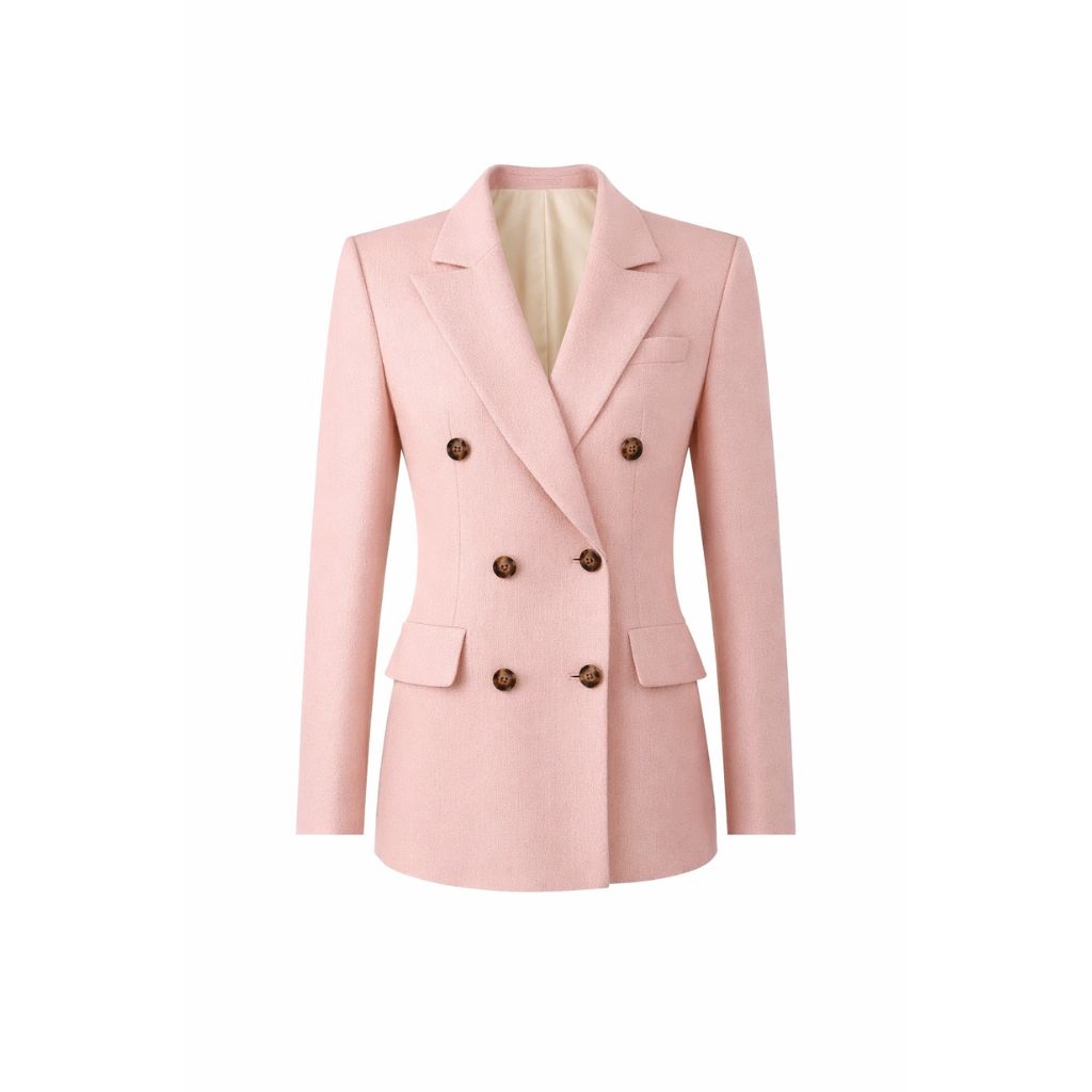Tailory blush pink double-breasted tailored blazer front view