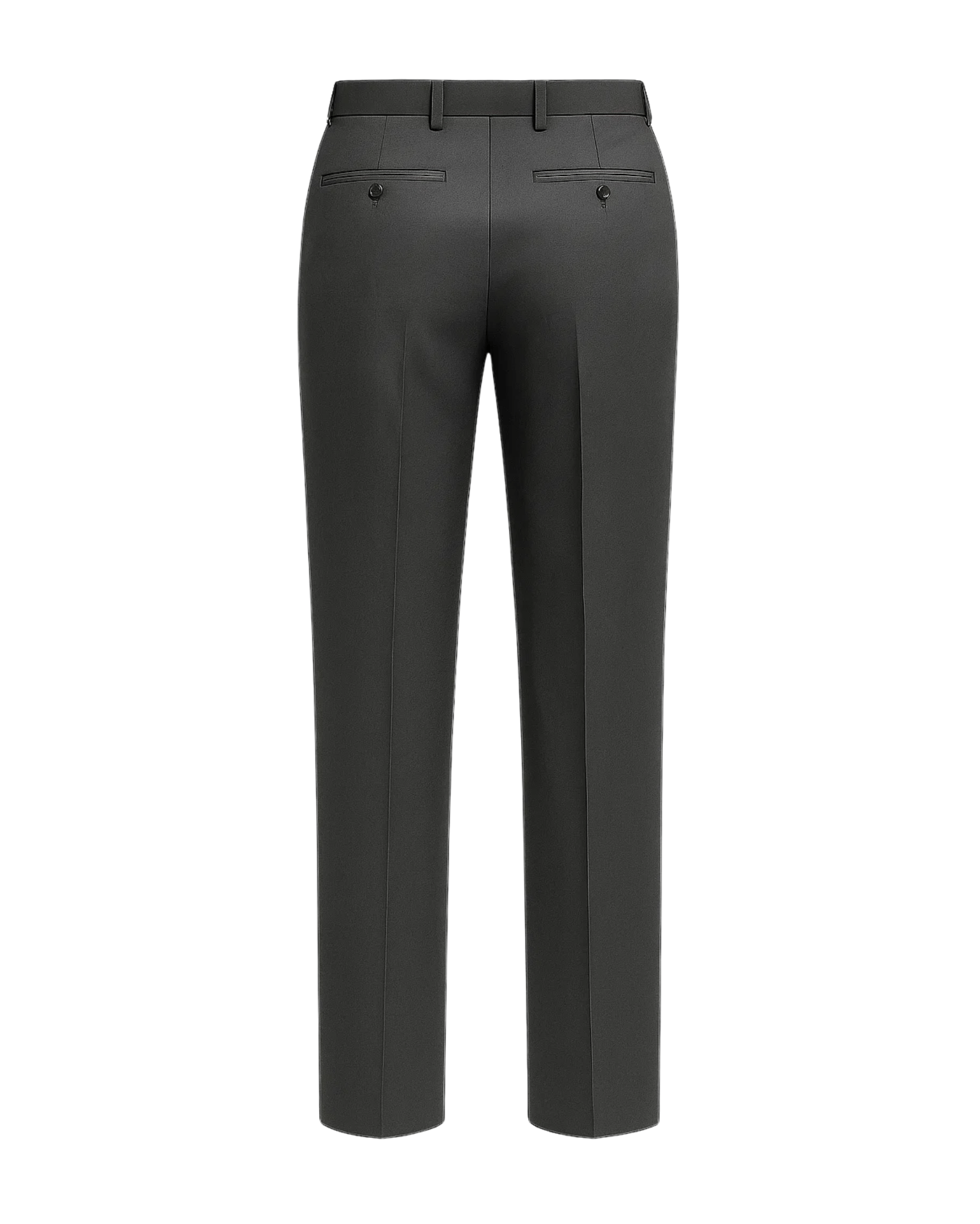 Tailory grey flat-front dress trousers back view