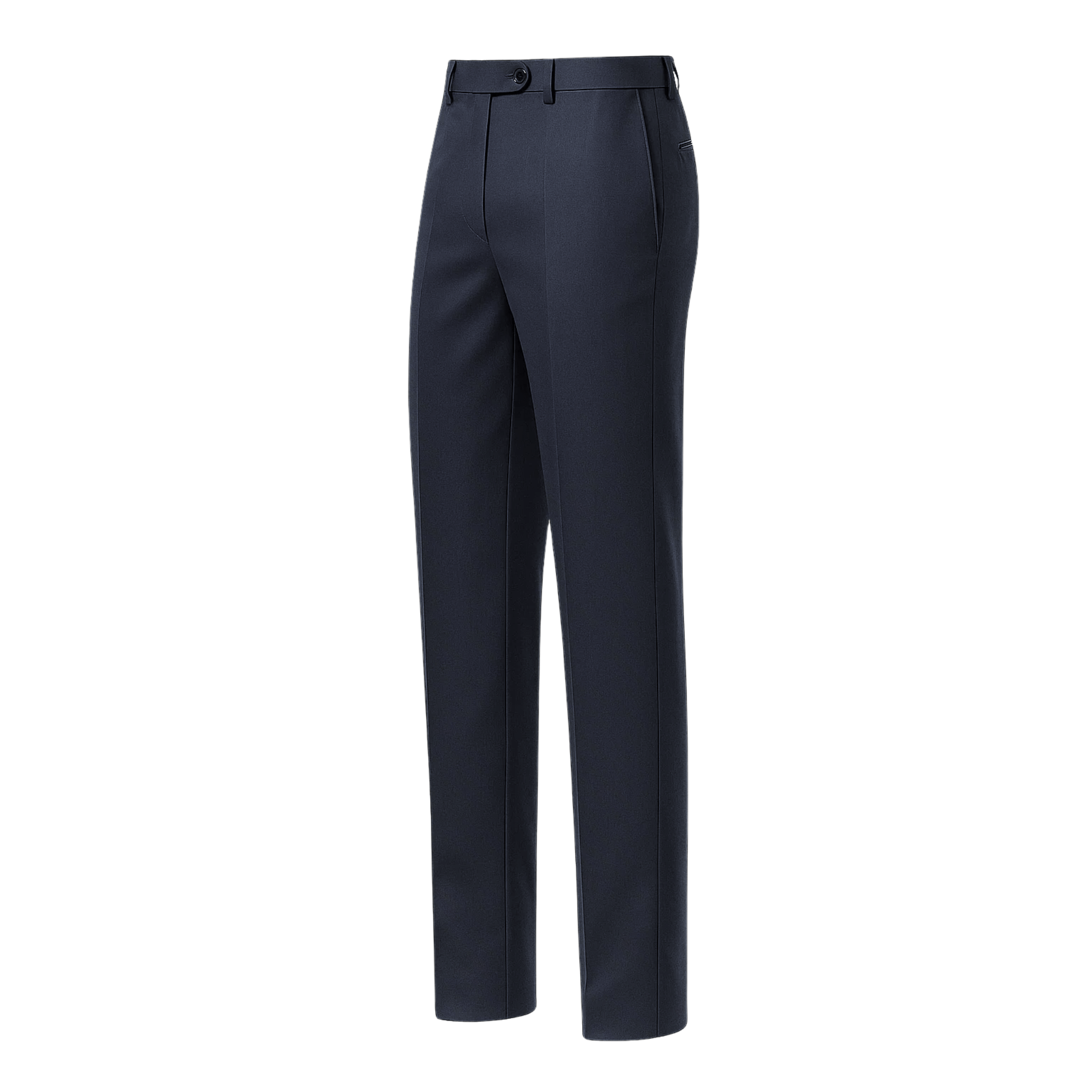 Tailory dark navy flat front wool dress trousers side view