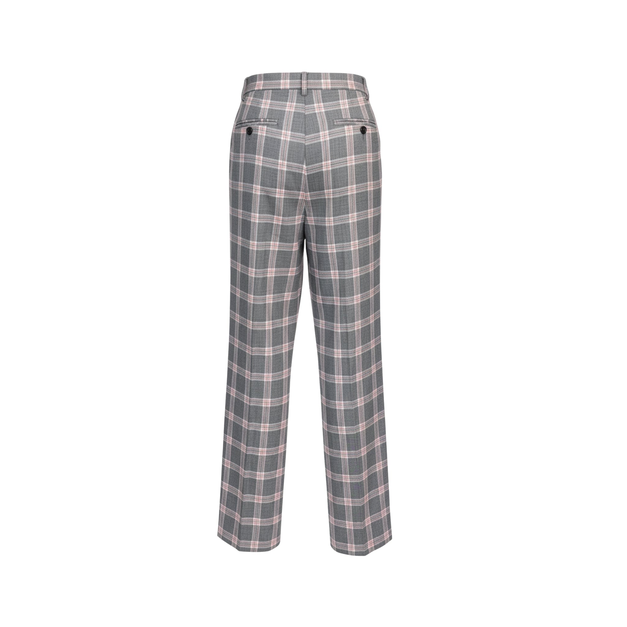 Tailory grey pink plaid high-waisted straight trousers back view