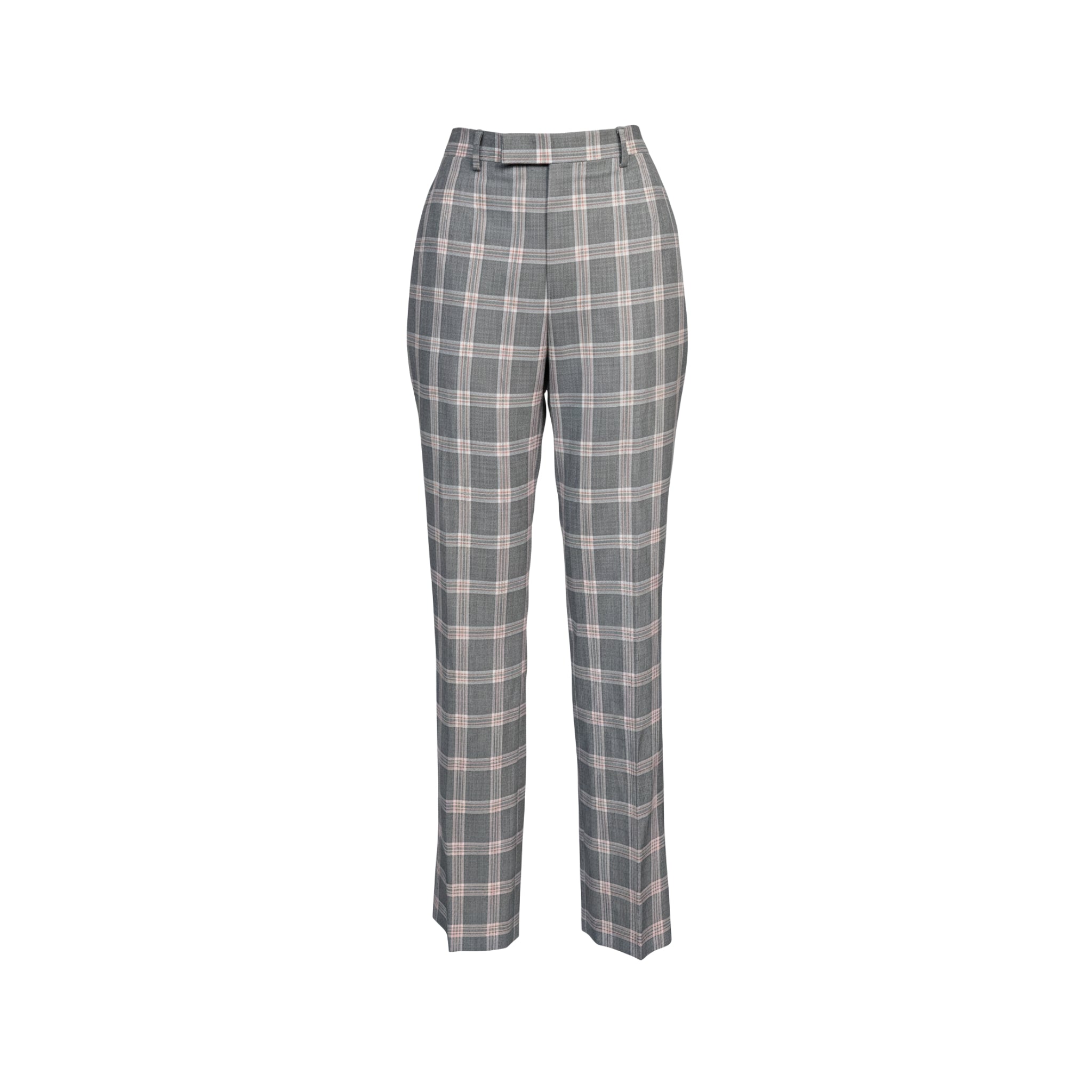 Tailory grey pink plaid high-waisted straight-leg trousers front view