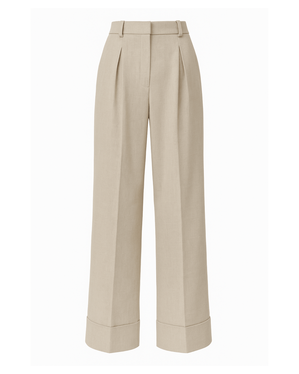 Stone Cotton Silk Wide-Leg Pleated Trousers