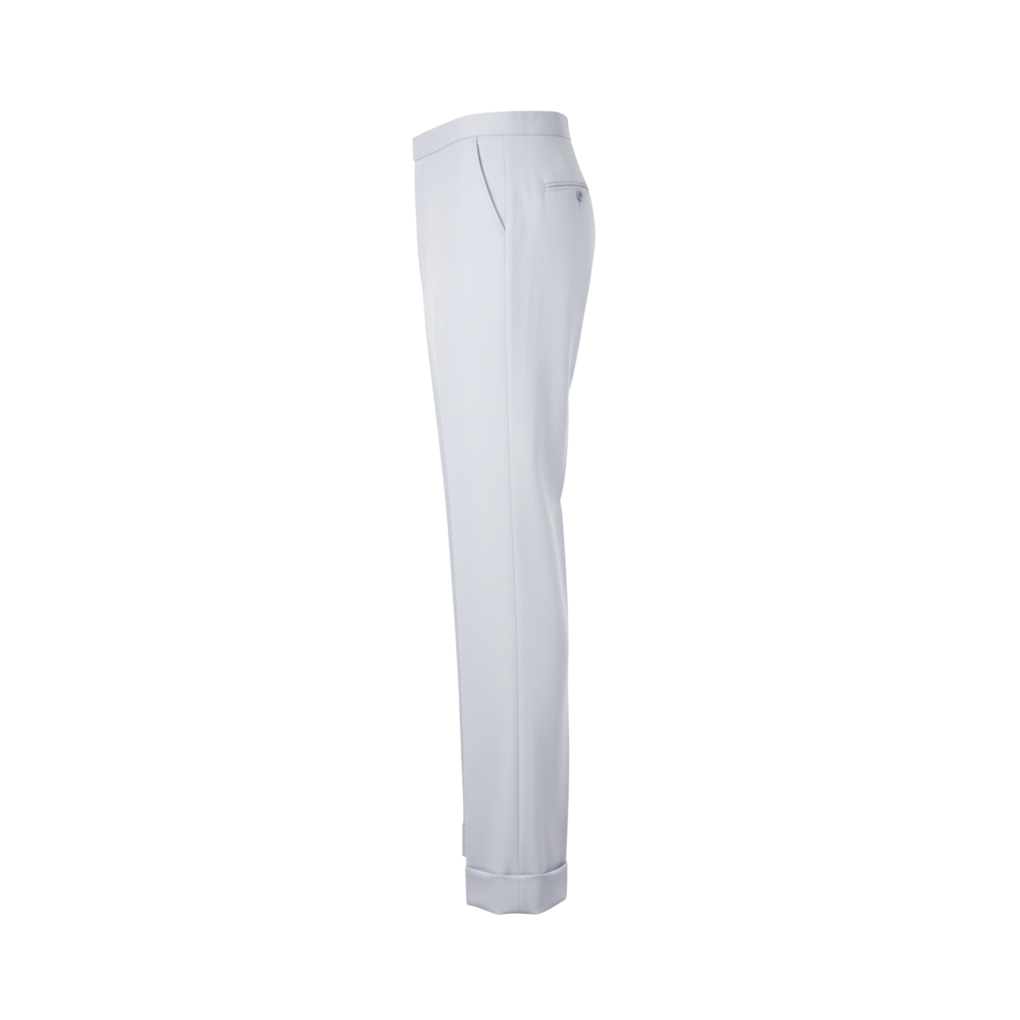 Tailory white fitted flared trousers side view showing front slit opening