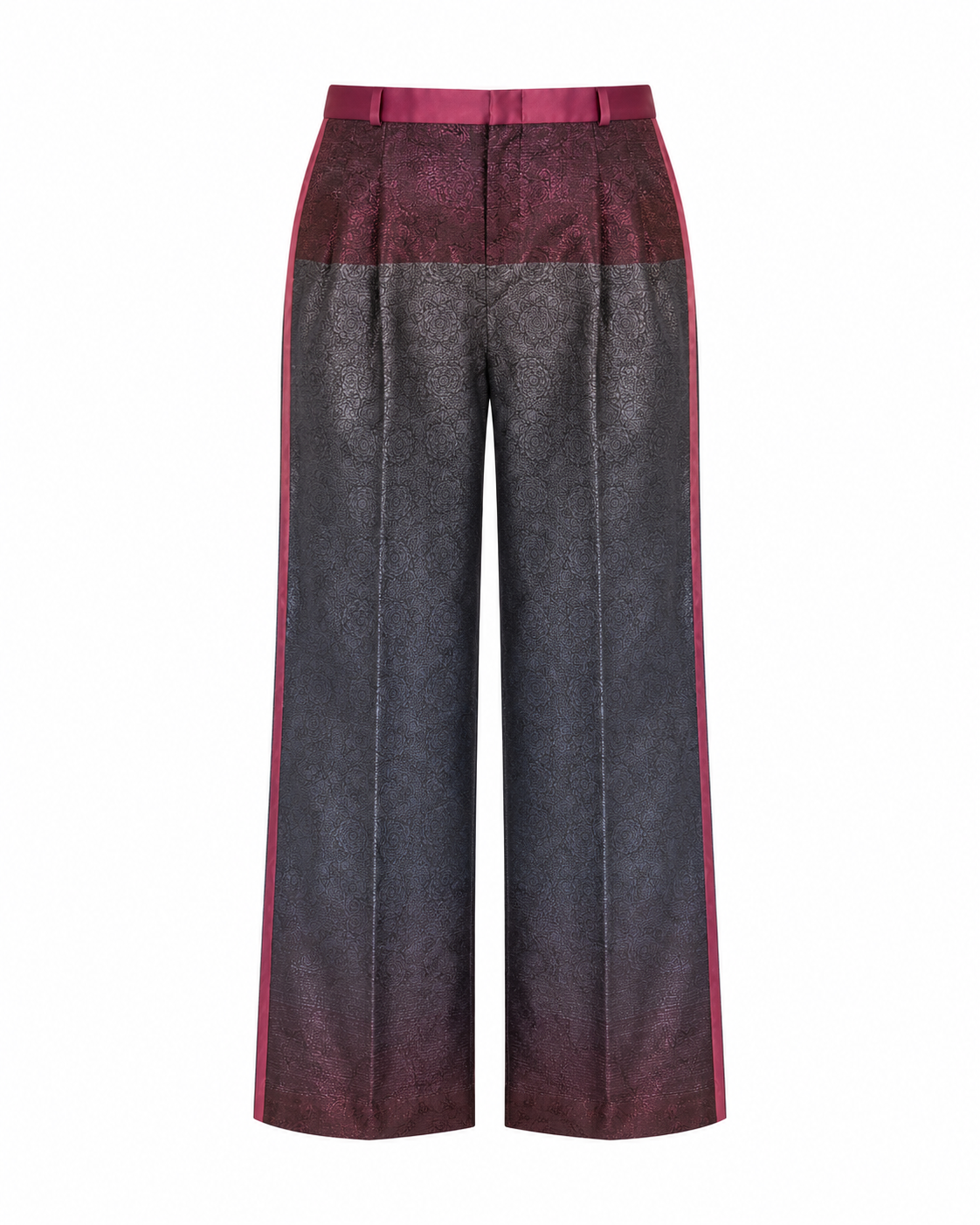 The Tailory New York burgundy charcoal jacquard tuxedo pants front view