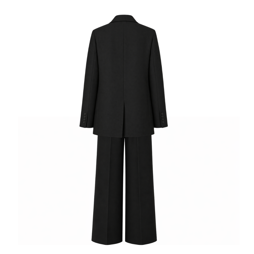 Tailory black tuxedo suit back vent back view