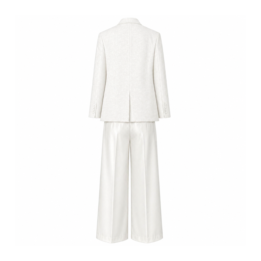 Tailory cream paisley jacquard tuxedo suit back view