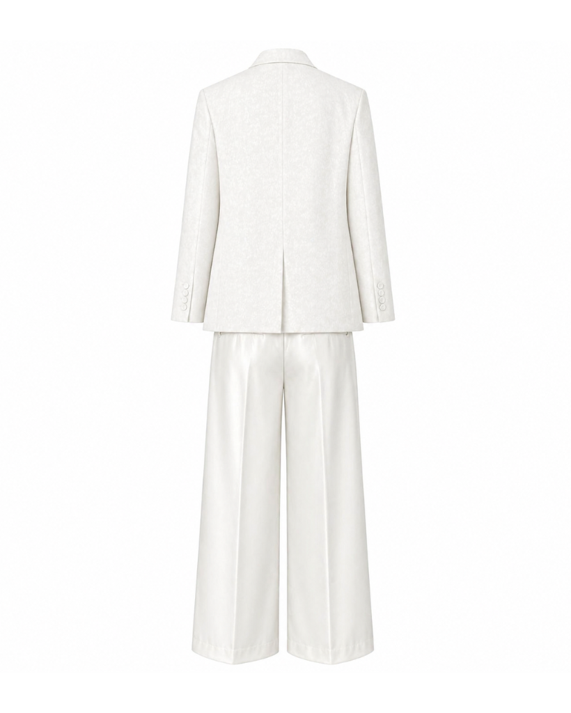 Tailory cream paisley jacquard tuxedo suit back view