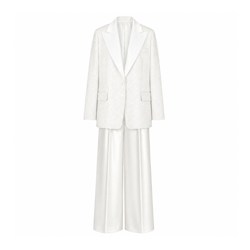 Tailory cream paisley jacquard tuxedo suit
