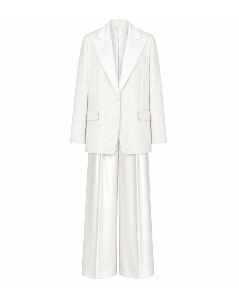 Tailory cream paisley jacquard tuxedo suit
