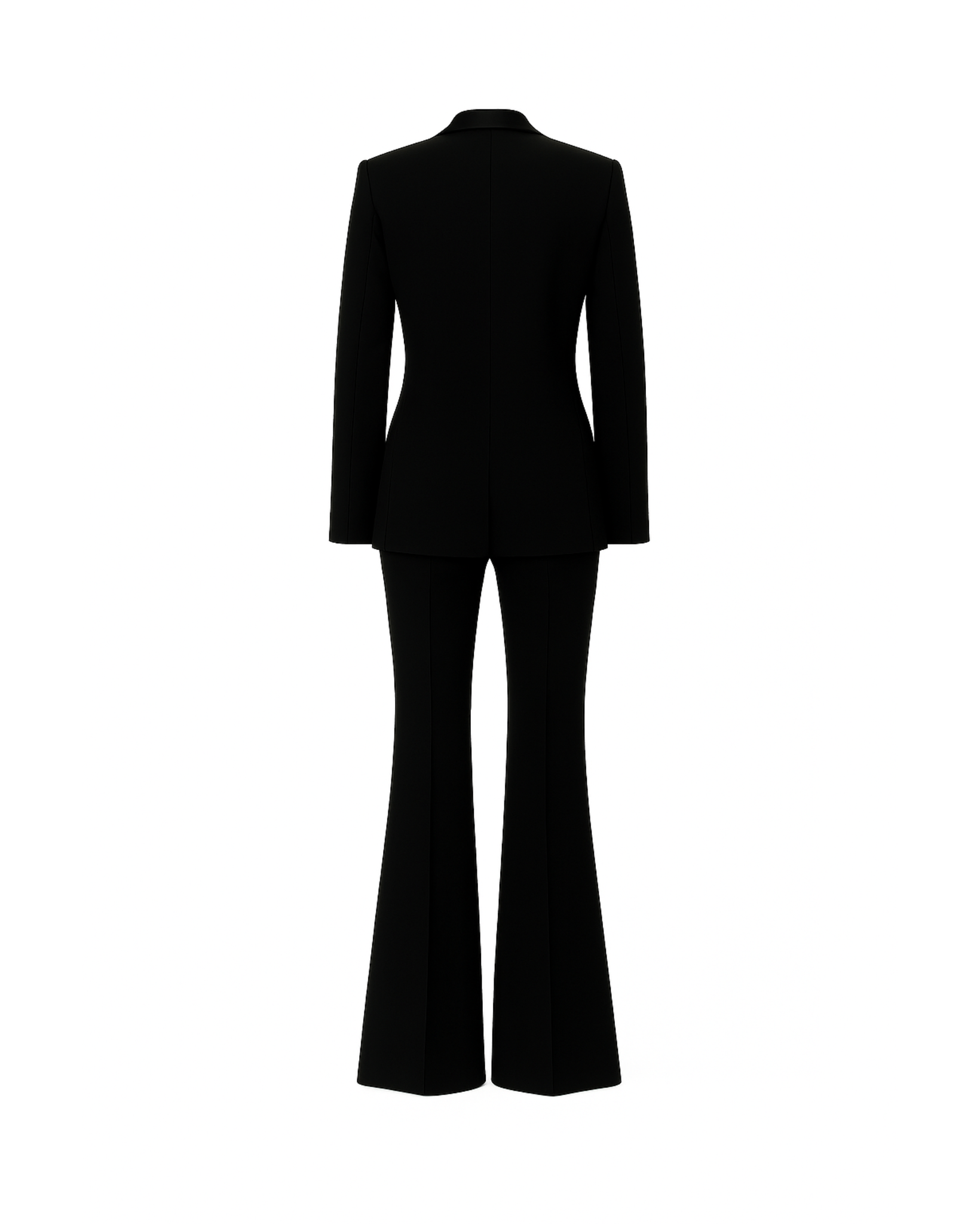 Tailory black formal tuxedo suit flared trousers back view