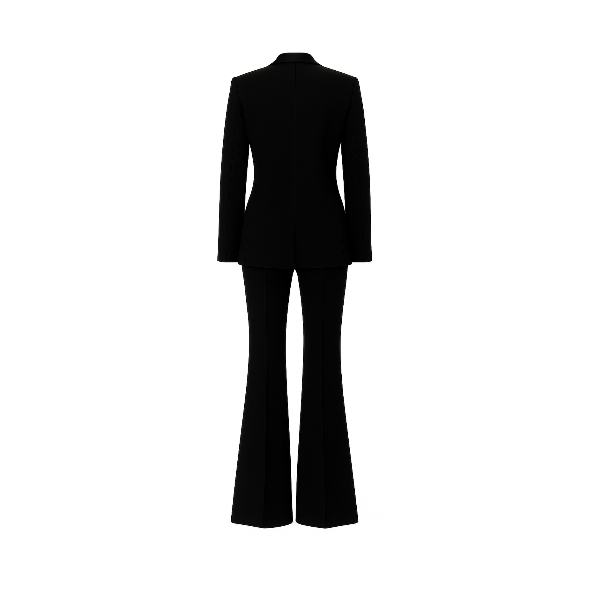 Tailory black formal tuxedo suit flared trousers back view