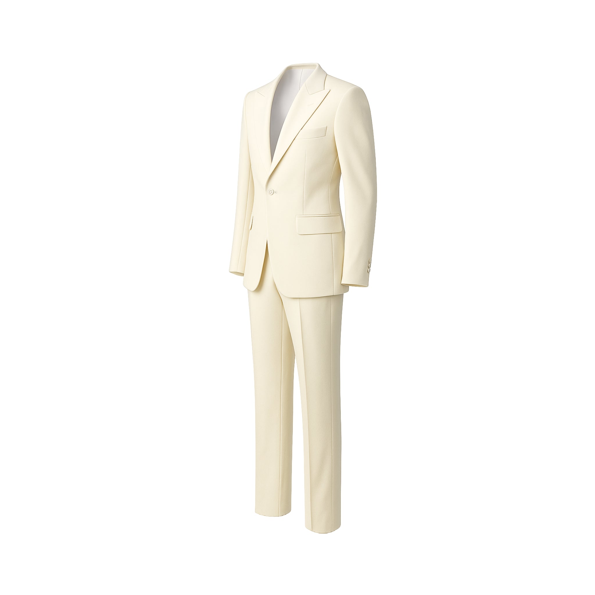 Tailory ivory peak lapel wool tuxedo side view