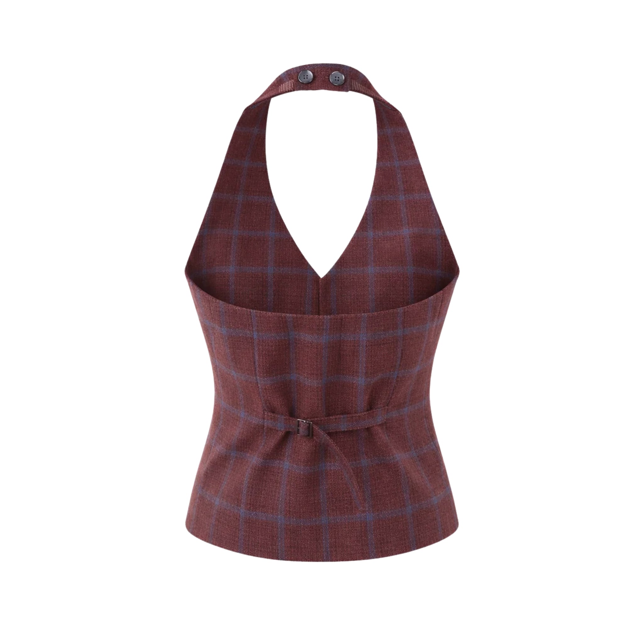 Tailory burgundy plaid halter vest back view